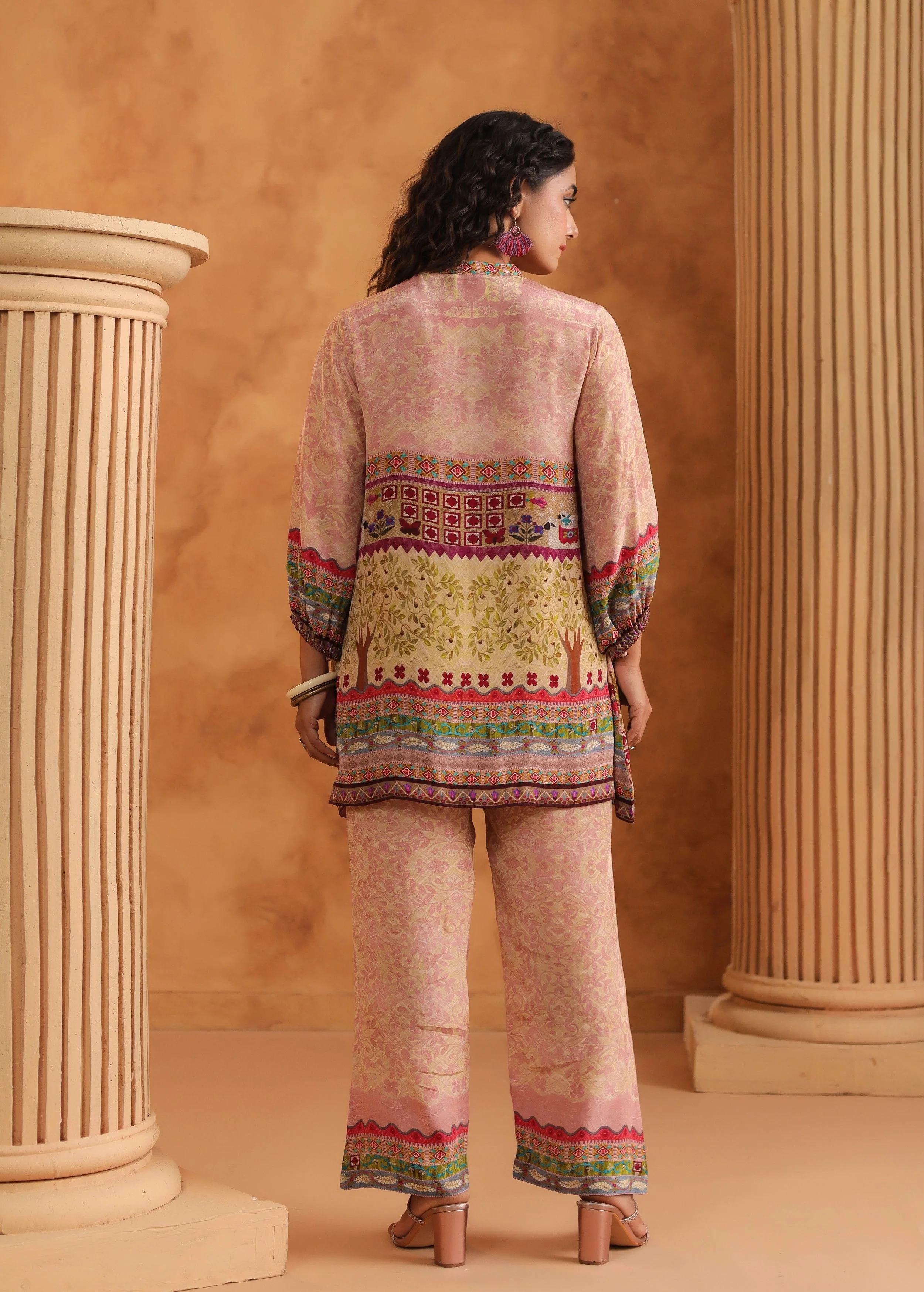 Pastel Pink Printed Viscose Crepe Co-Ord Set - Image 6