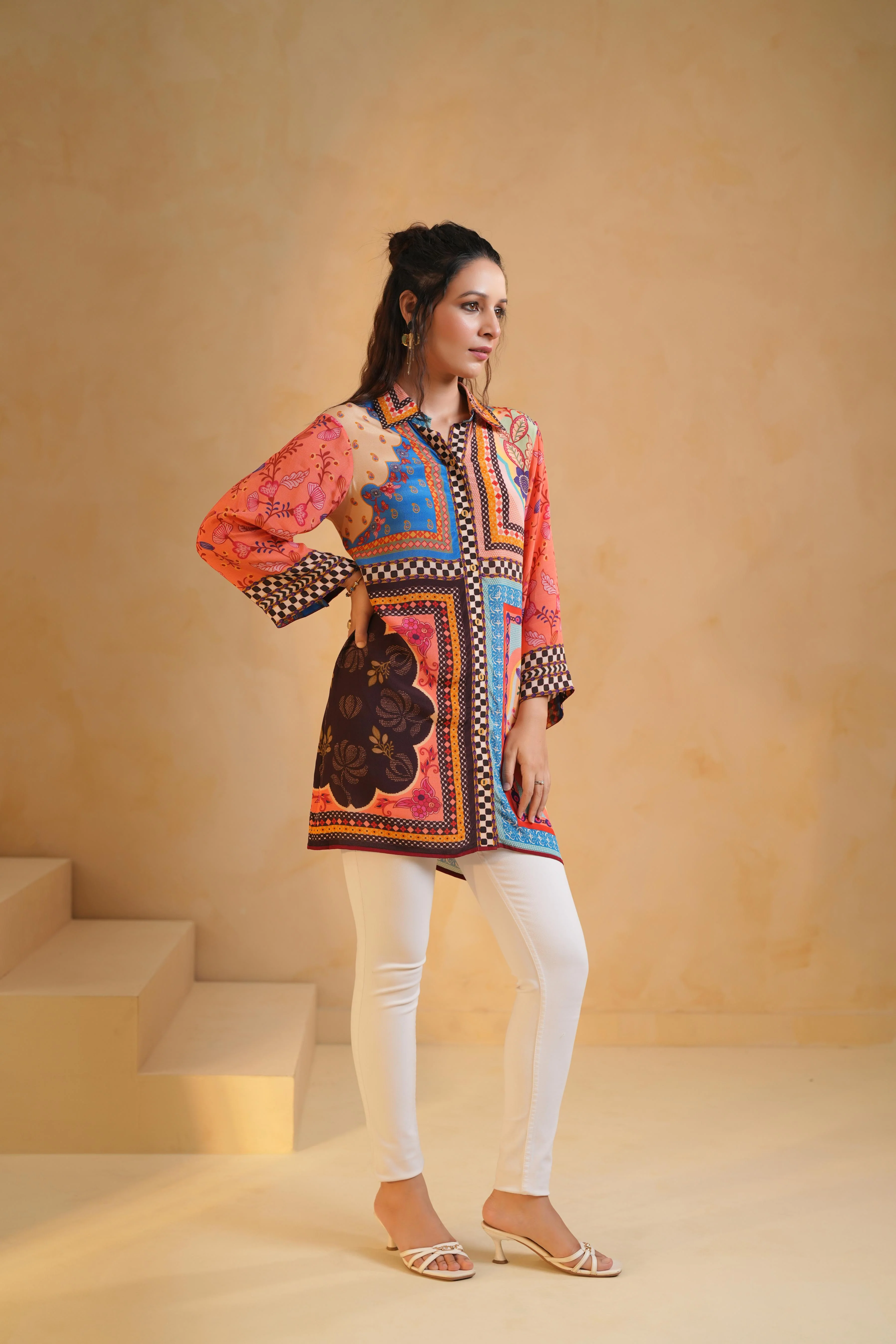 Multi-Color Printed Viscose Crepe Top - Image 3