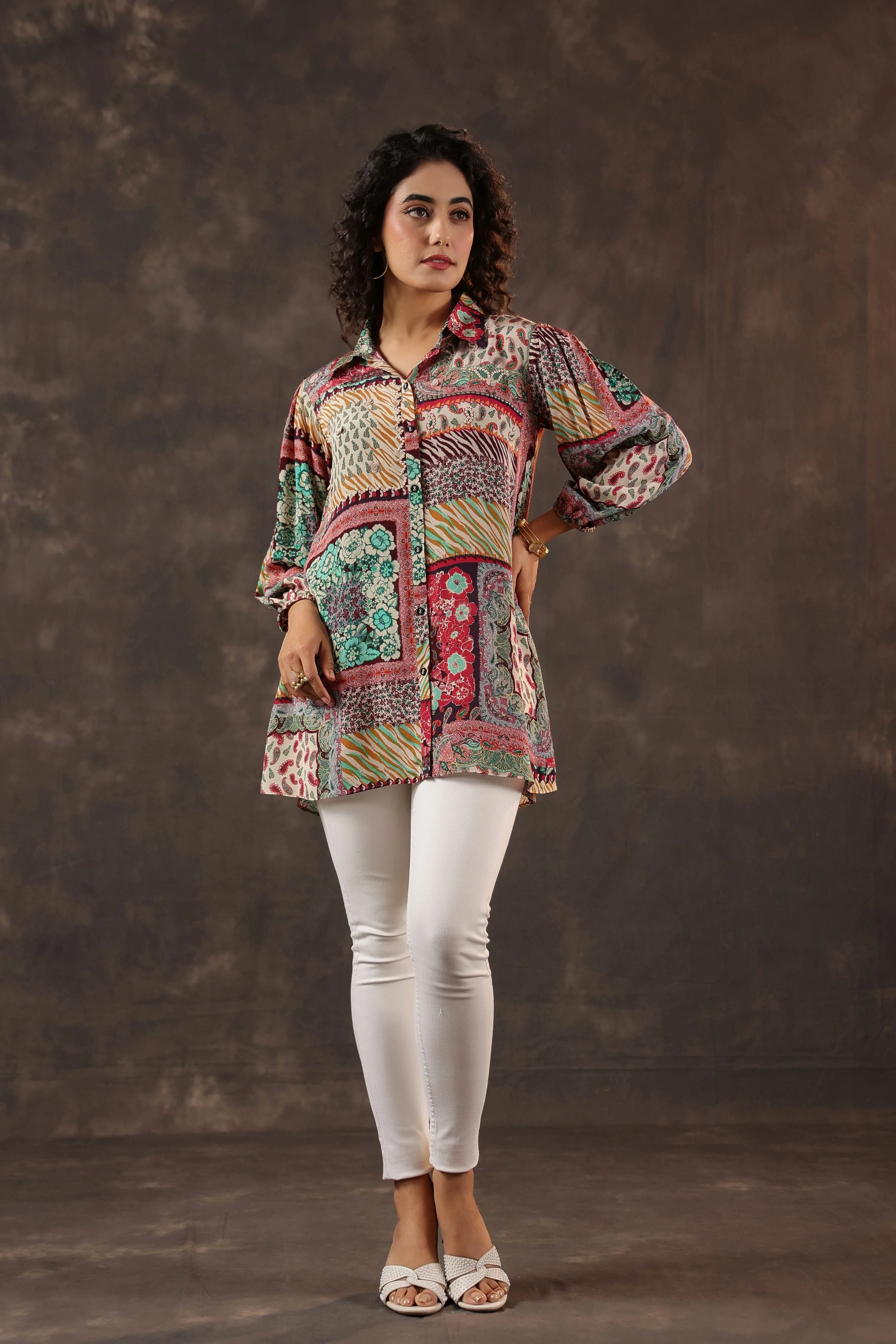 Multi-Hued Printed Crepe Silk Top