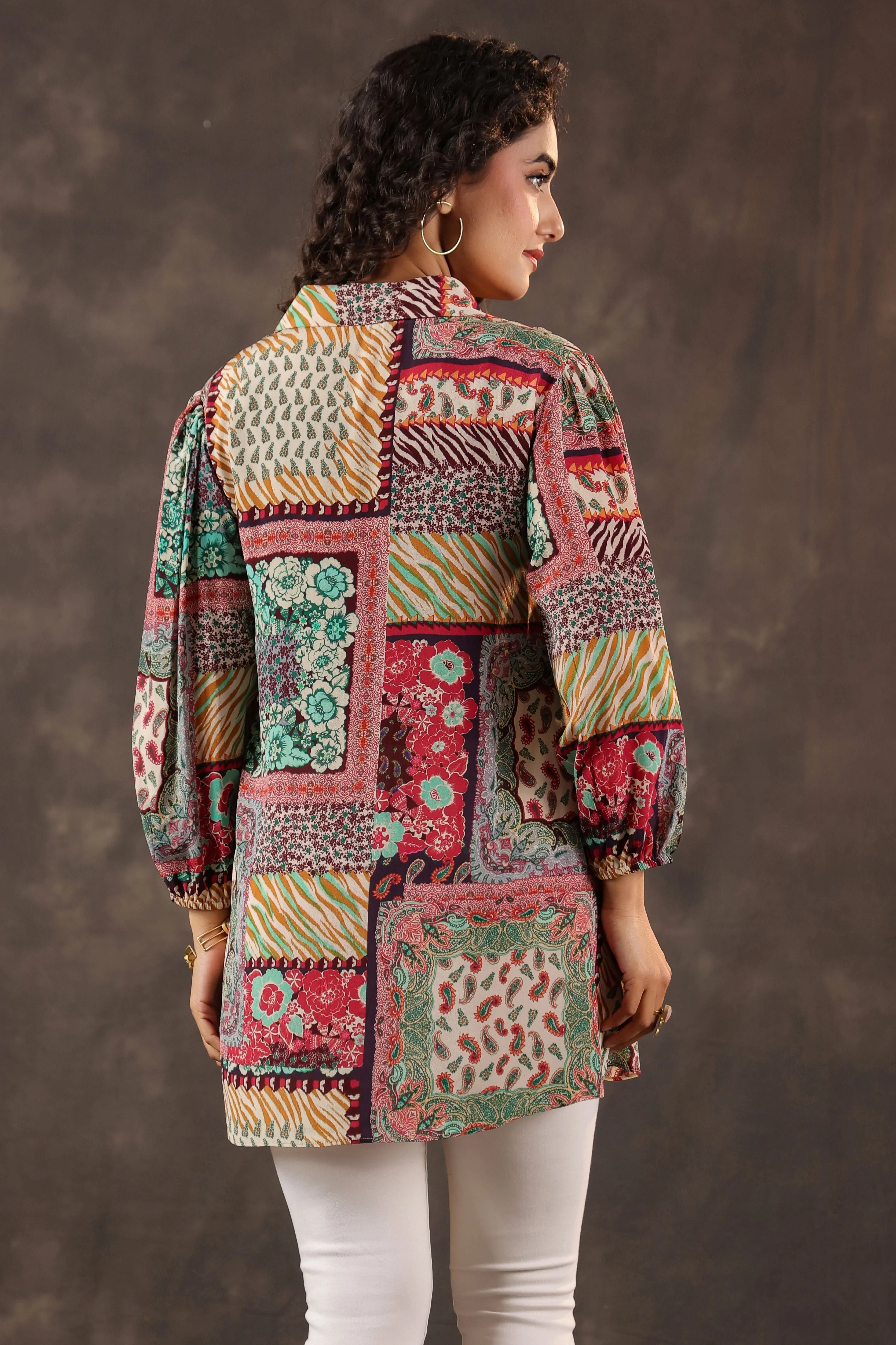 Multi-Hued Printed Crepe Silk Top - Image 5