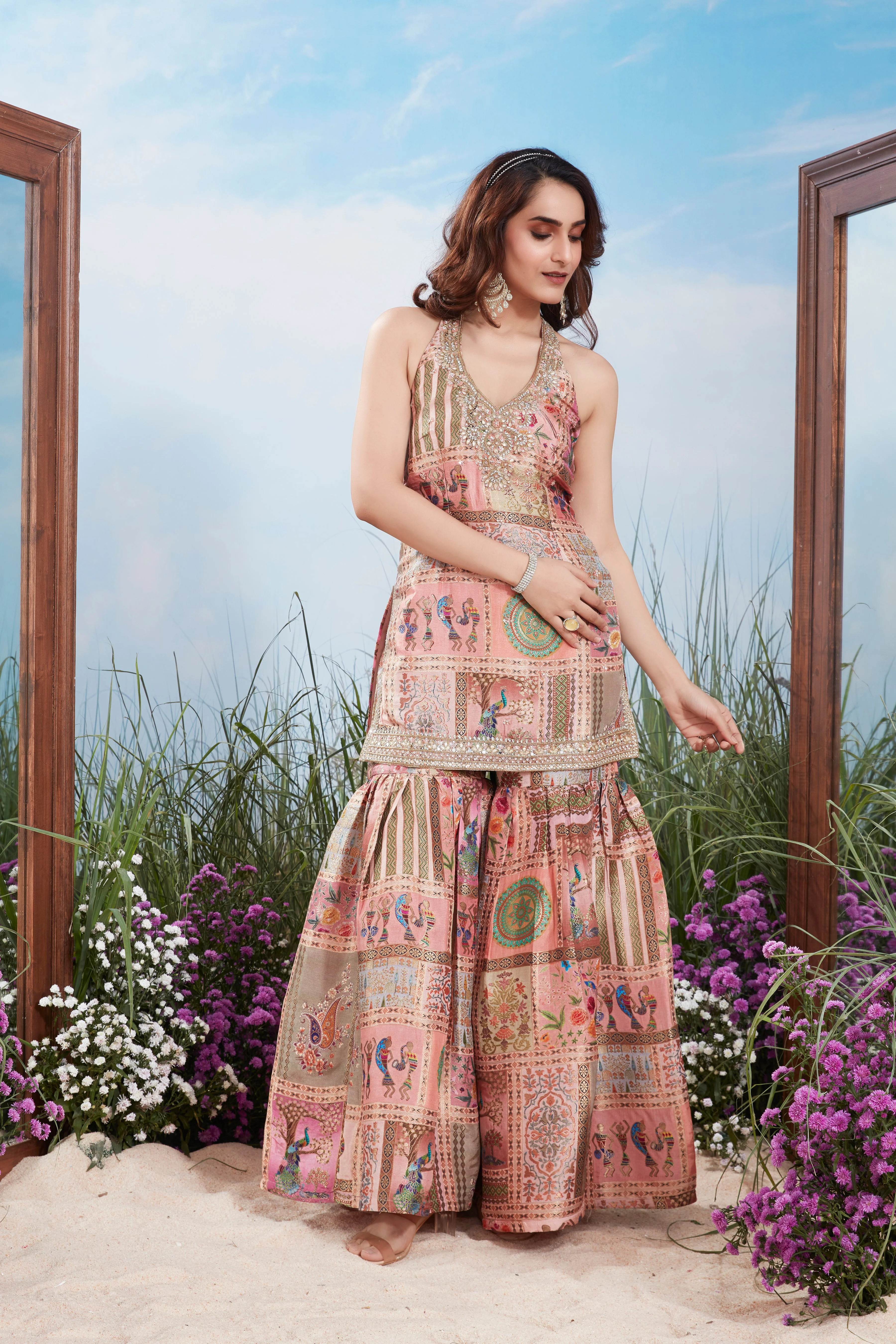 Multi-Print Premium Silk Sharara Set - Image 2