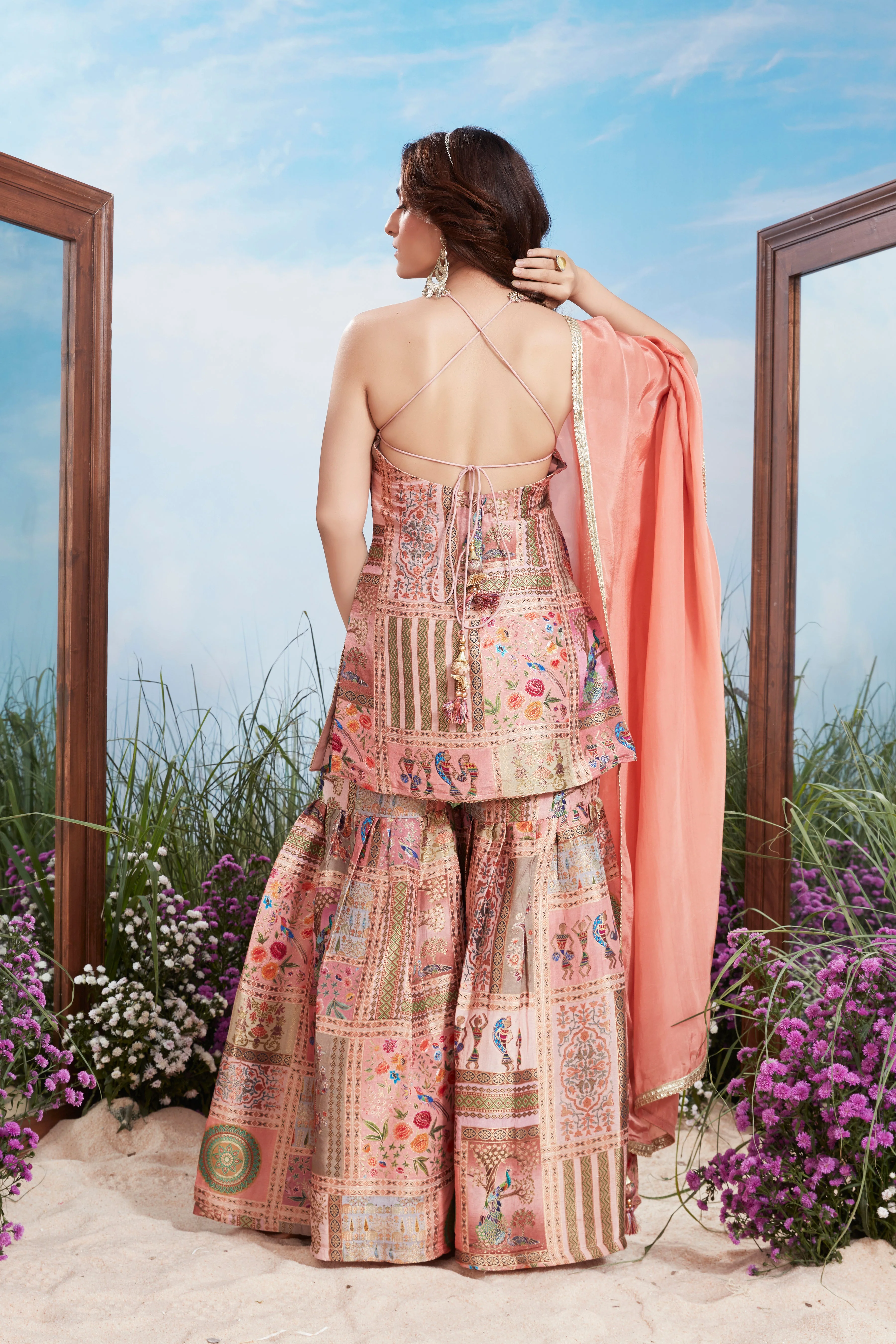 Multi-Print Premium Silk Sharara Set - Image 3