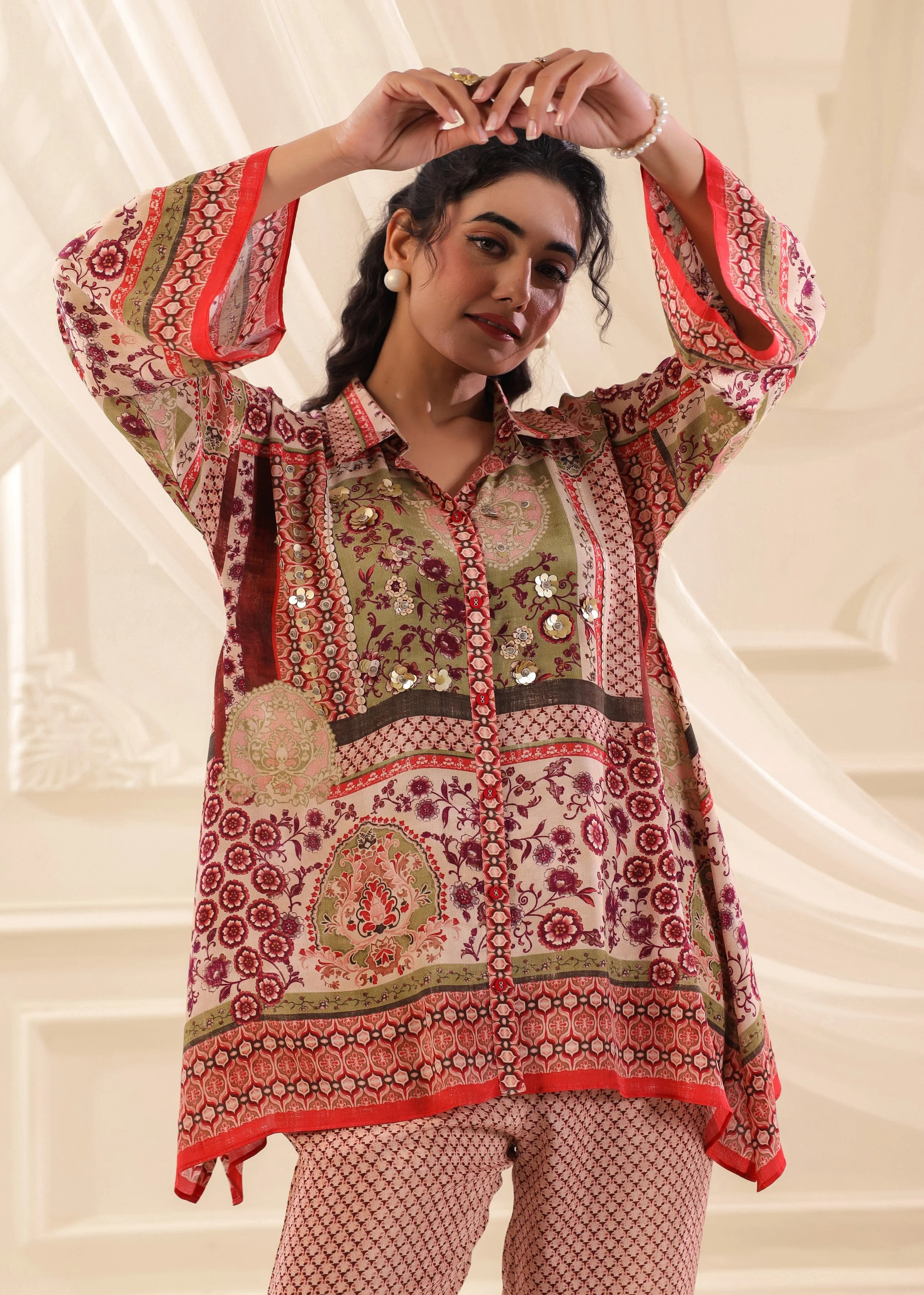 Multicolor Embellished Crepe Silk Co-Ord Set - Image 2
