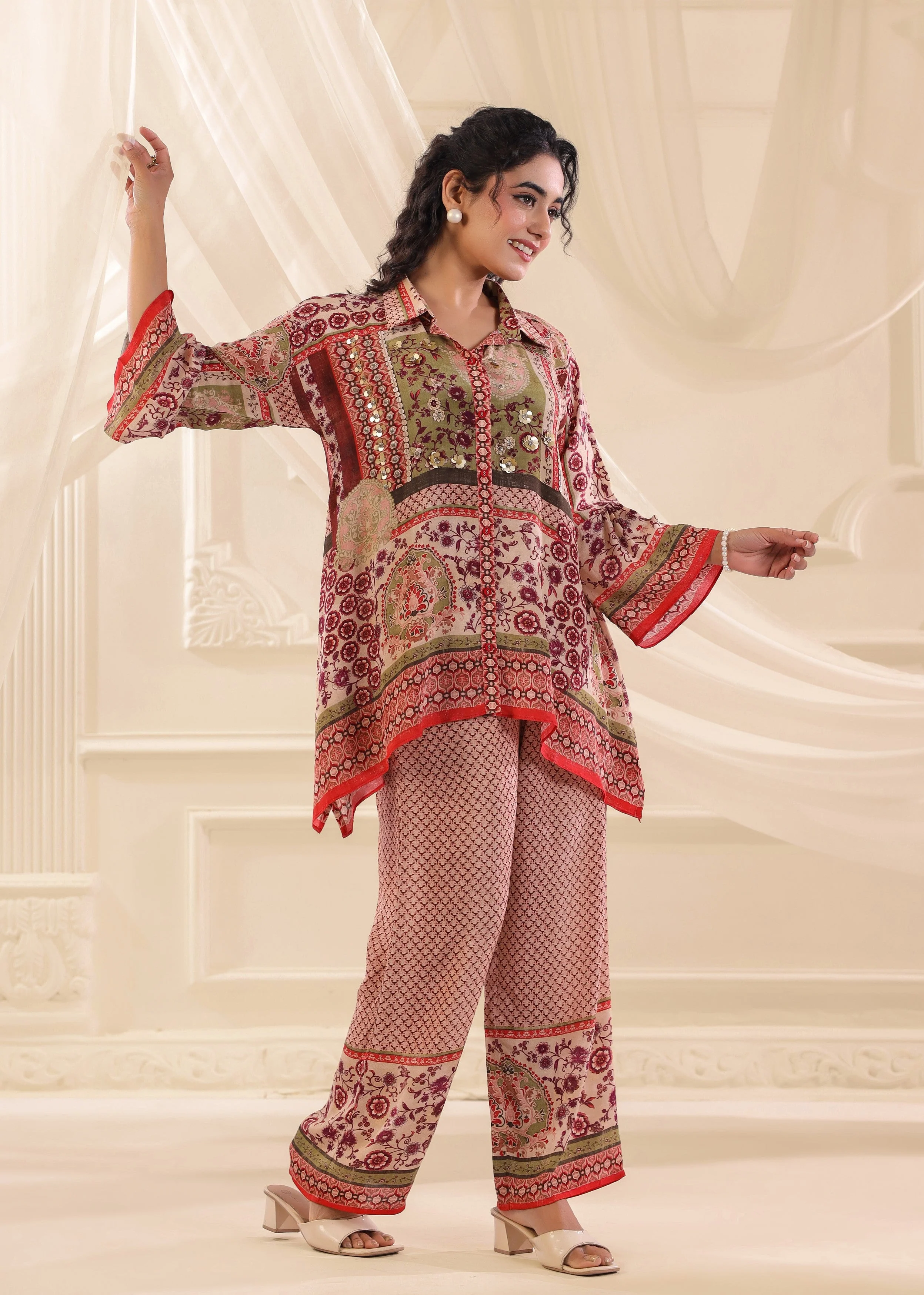 Multicolor Embellished Crepe Silk Co-Ord Set - Image 3