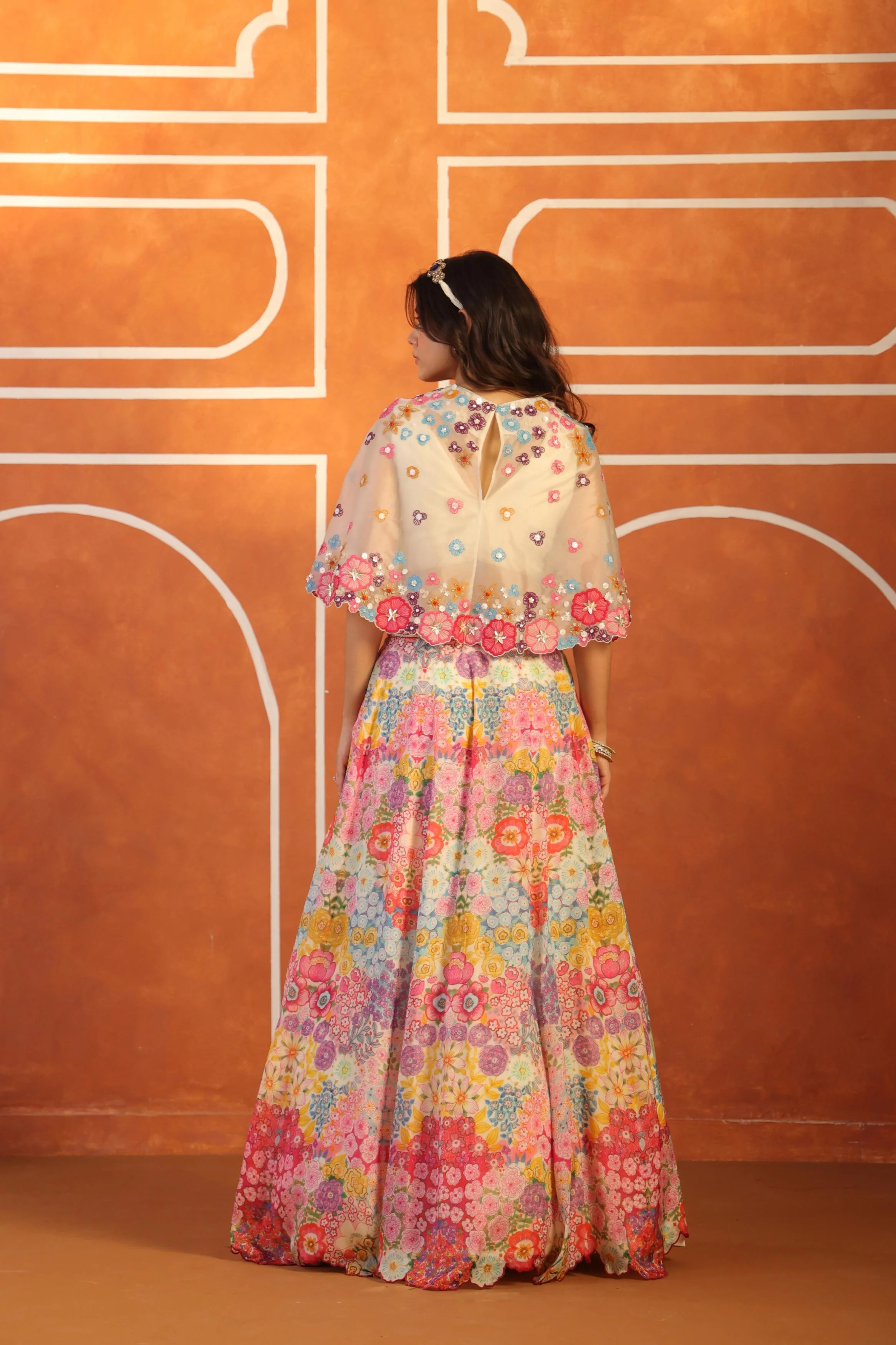 Ivory Multicolor Embellished Organdi Silk Lehenga Set - Image 5