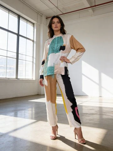 Multicolor Printed Muslin Silk Co-Ord Set - Image 2