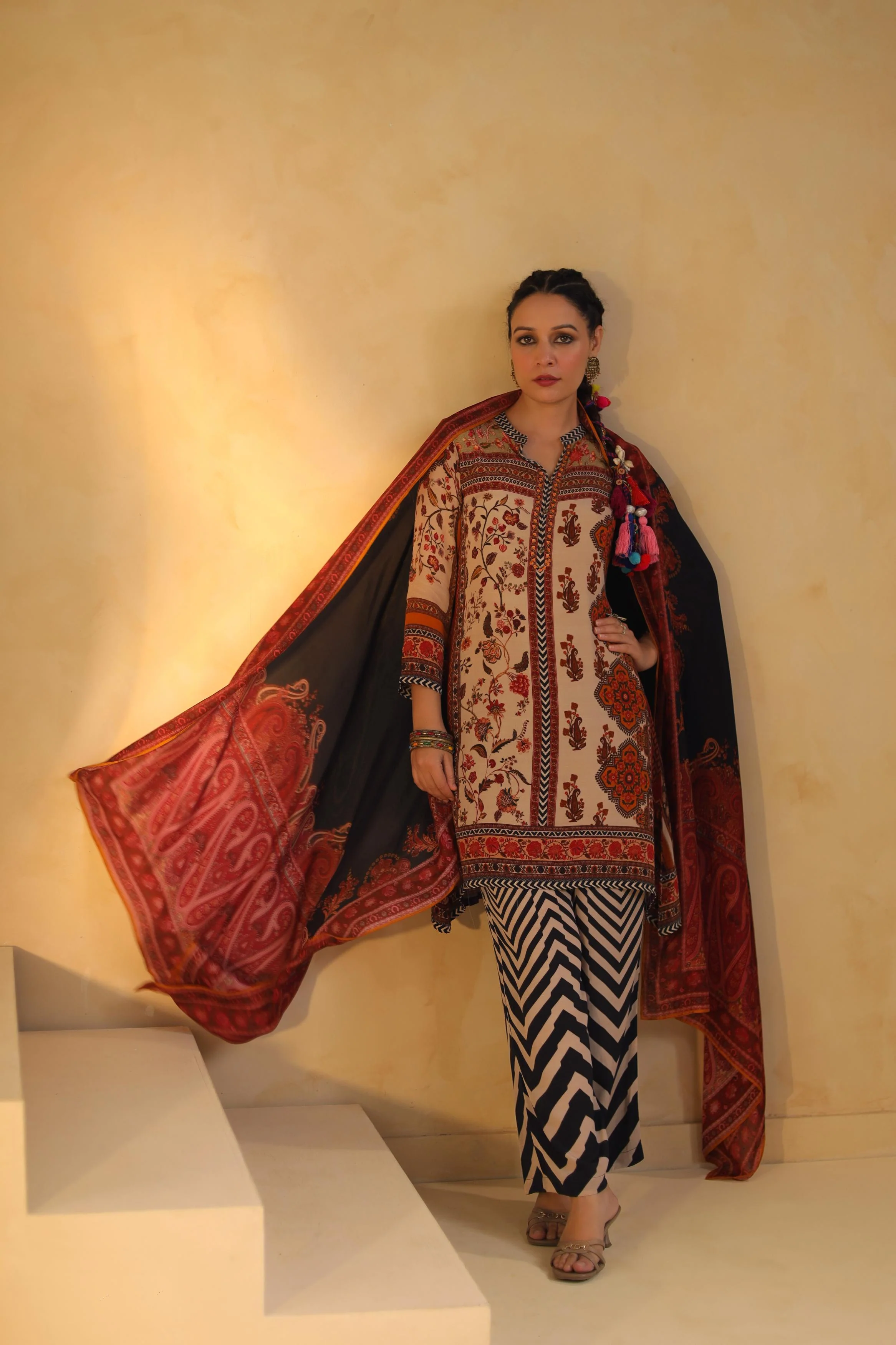 Multicolor Printed Dola Silk Pant Set - Image 4