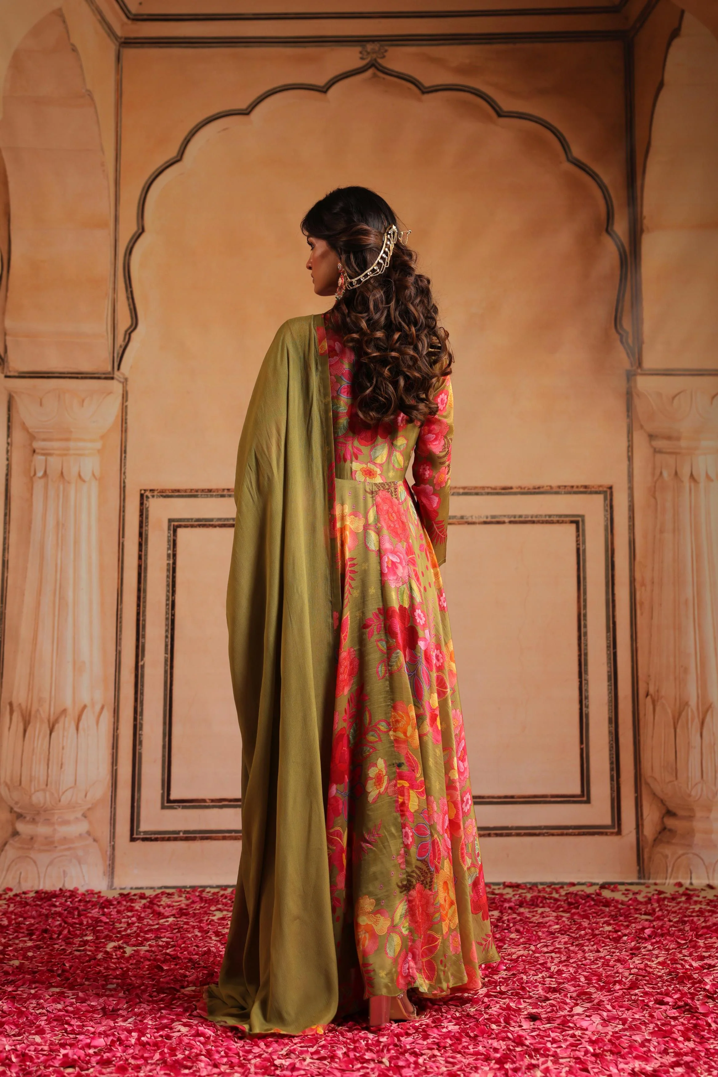 Multicolor Printed Glans Organza Silk Anarkali Set - Image 5