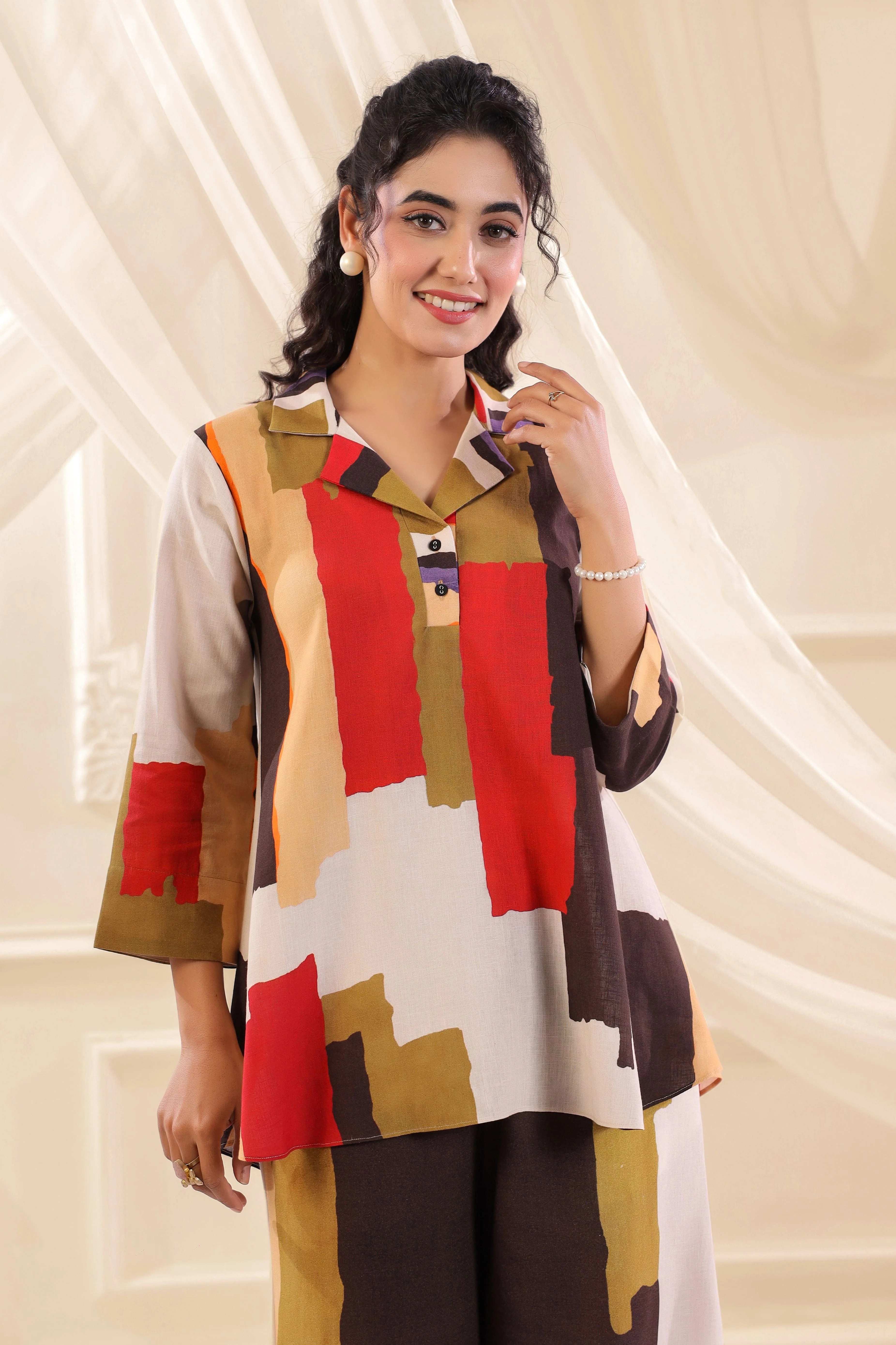 Multicolor Printed Linen Co-Ord Set - Image 2