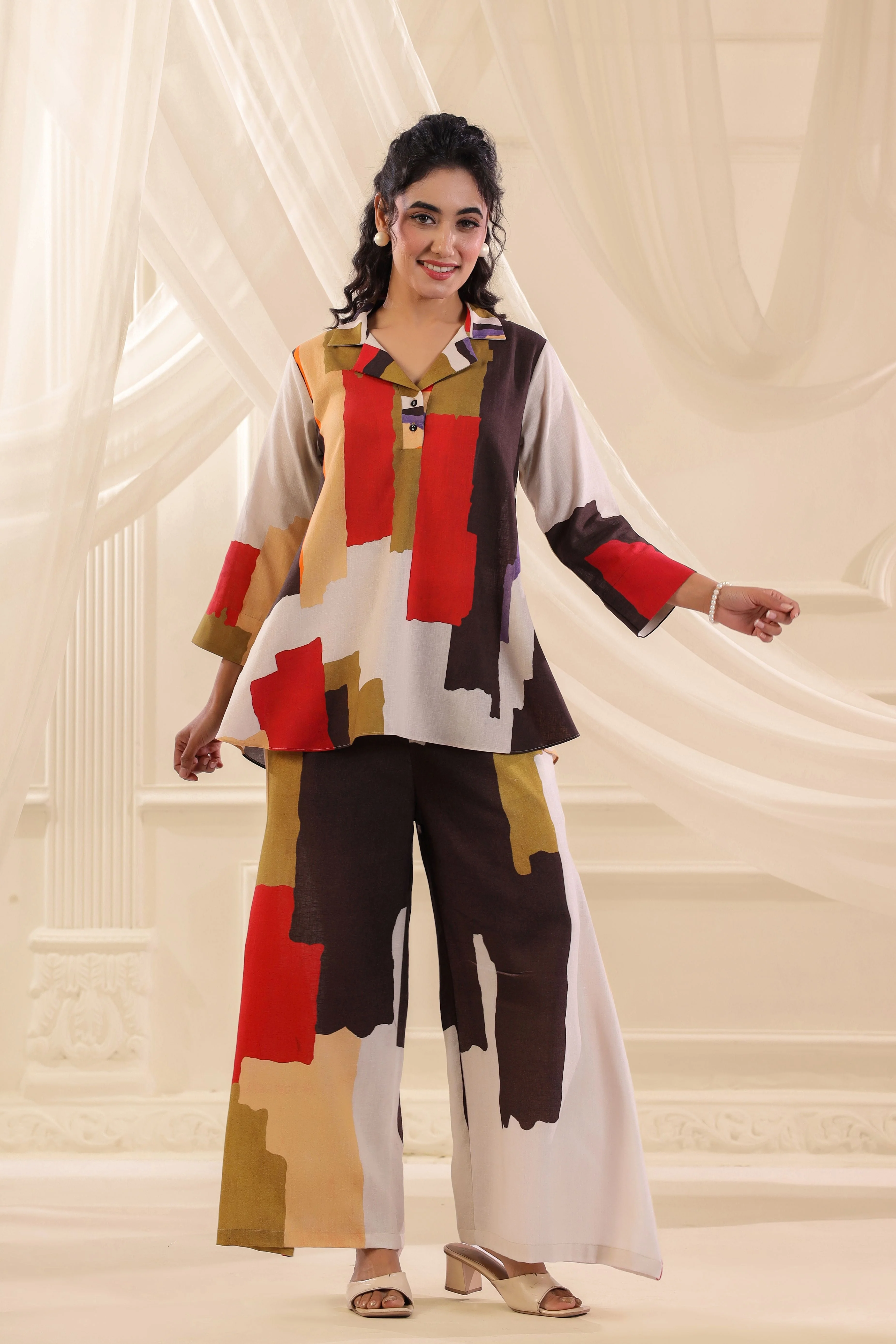 Multicolor Printed Linen Co-Ord Set - Image 3