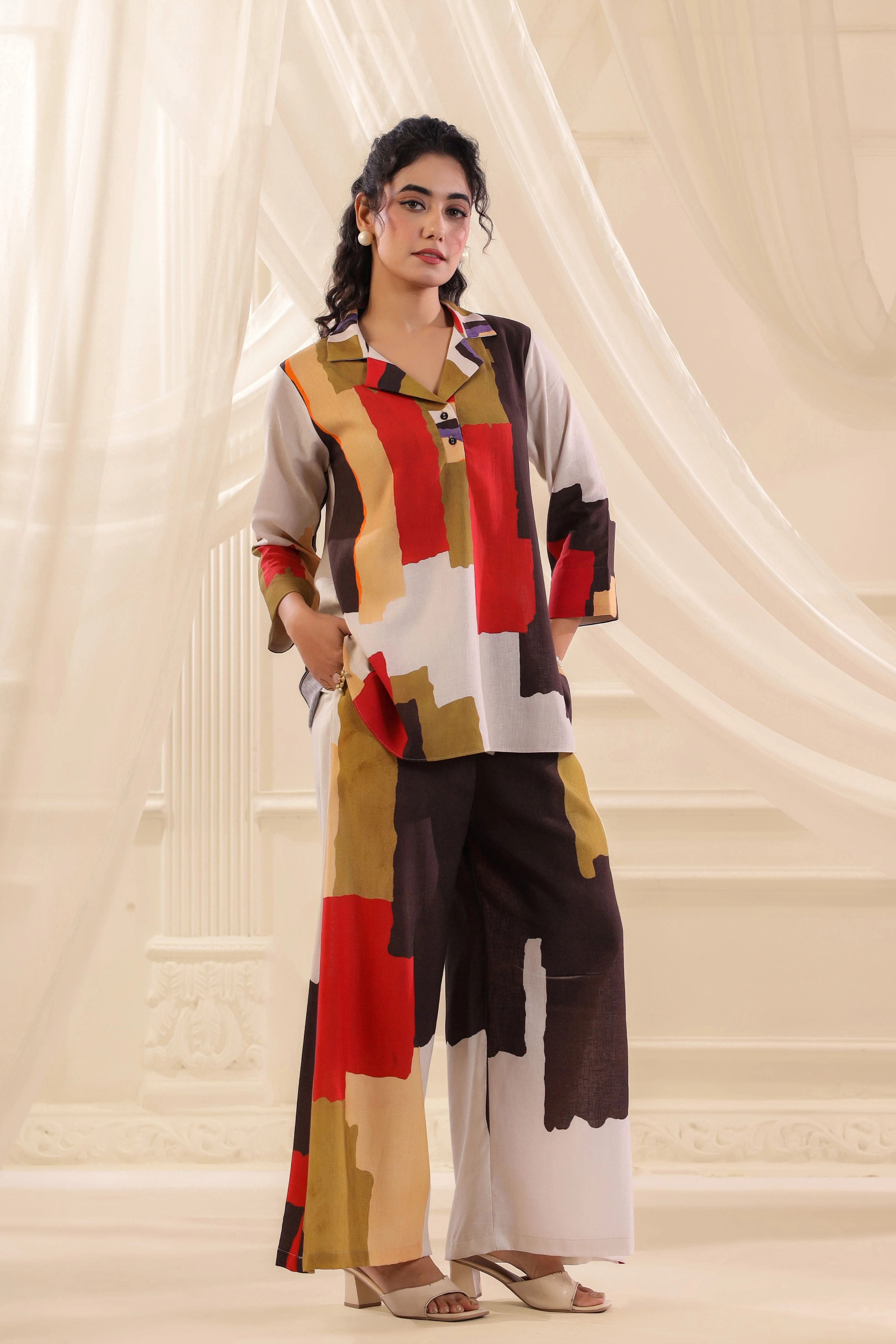 Multicolor Printed Linen Co-Ord Set - Image 4