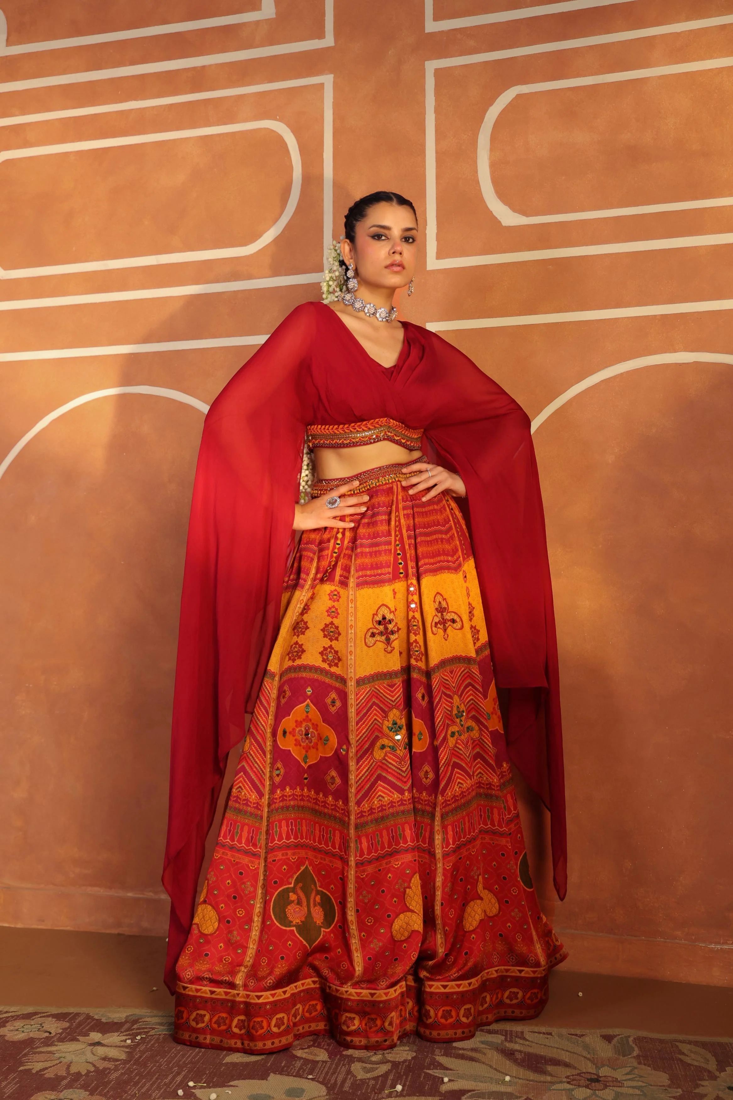 Multicolor Printed Linen Satin Silk Lehenga Set - Image 3