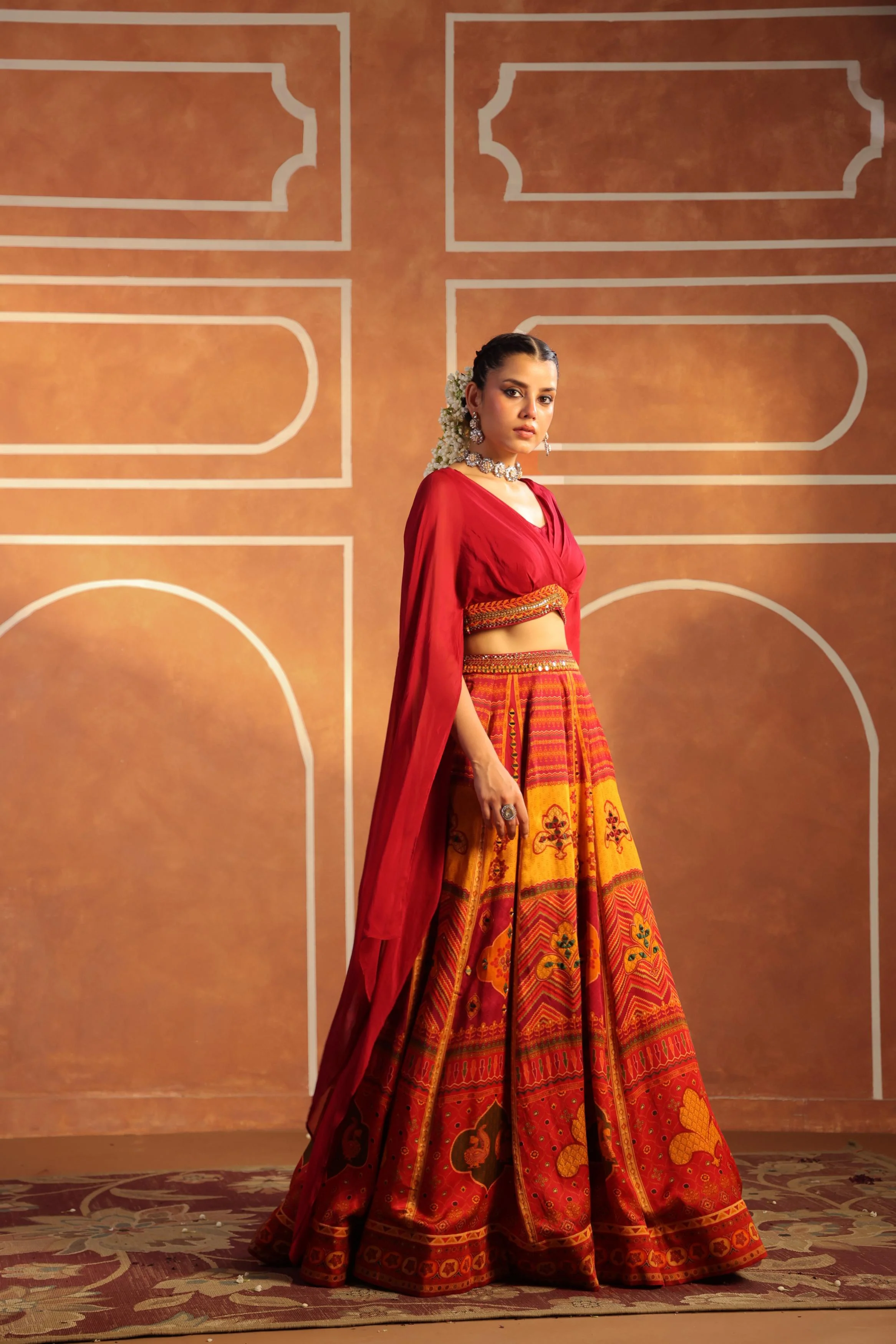 Multicolor Printed Linen Satin Silk Lehenga Set - Image 4