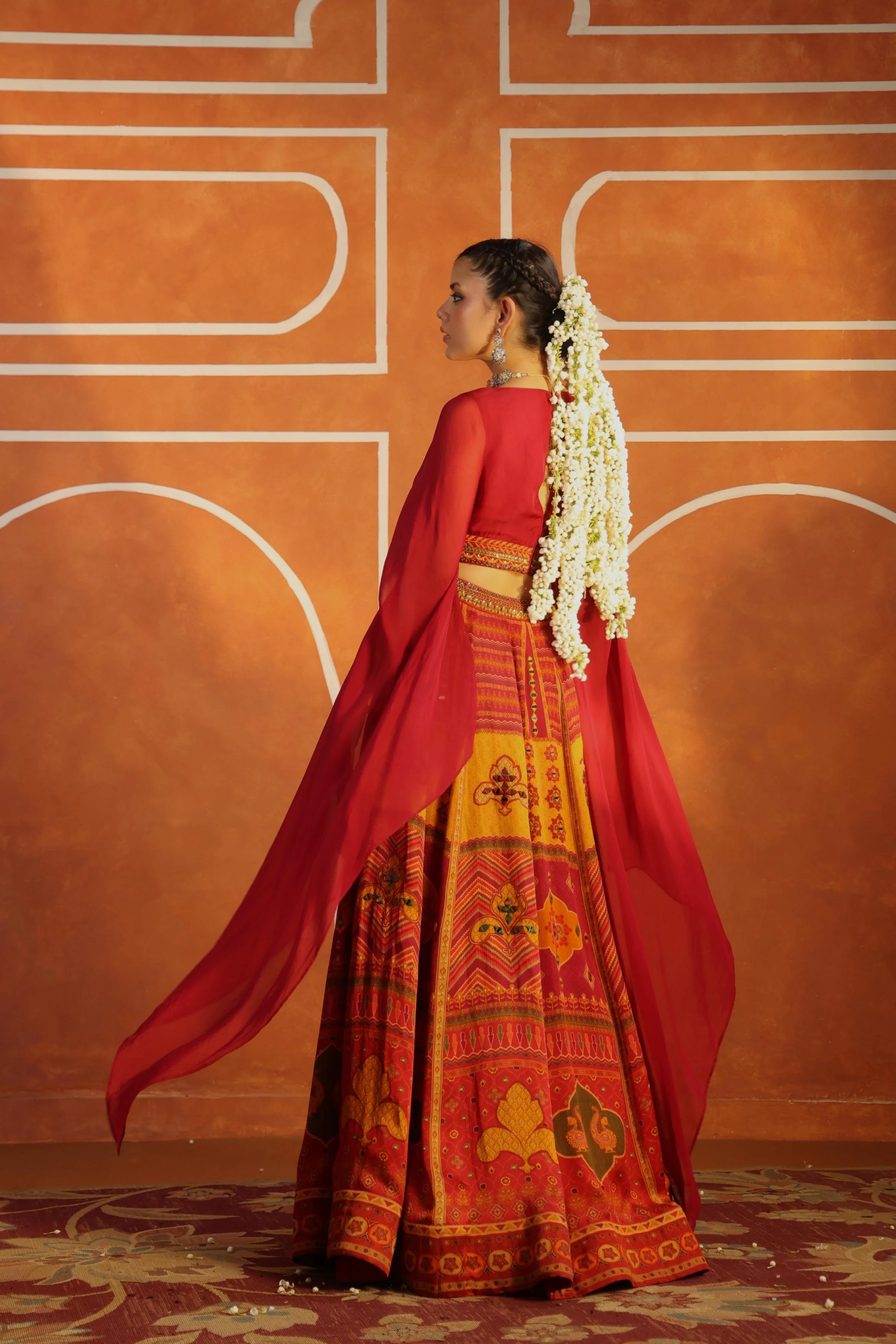 Multicolor Printed Linen Satin Silk Lehenga Set - Image 5