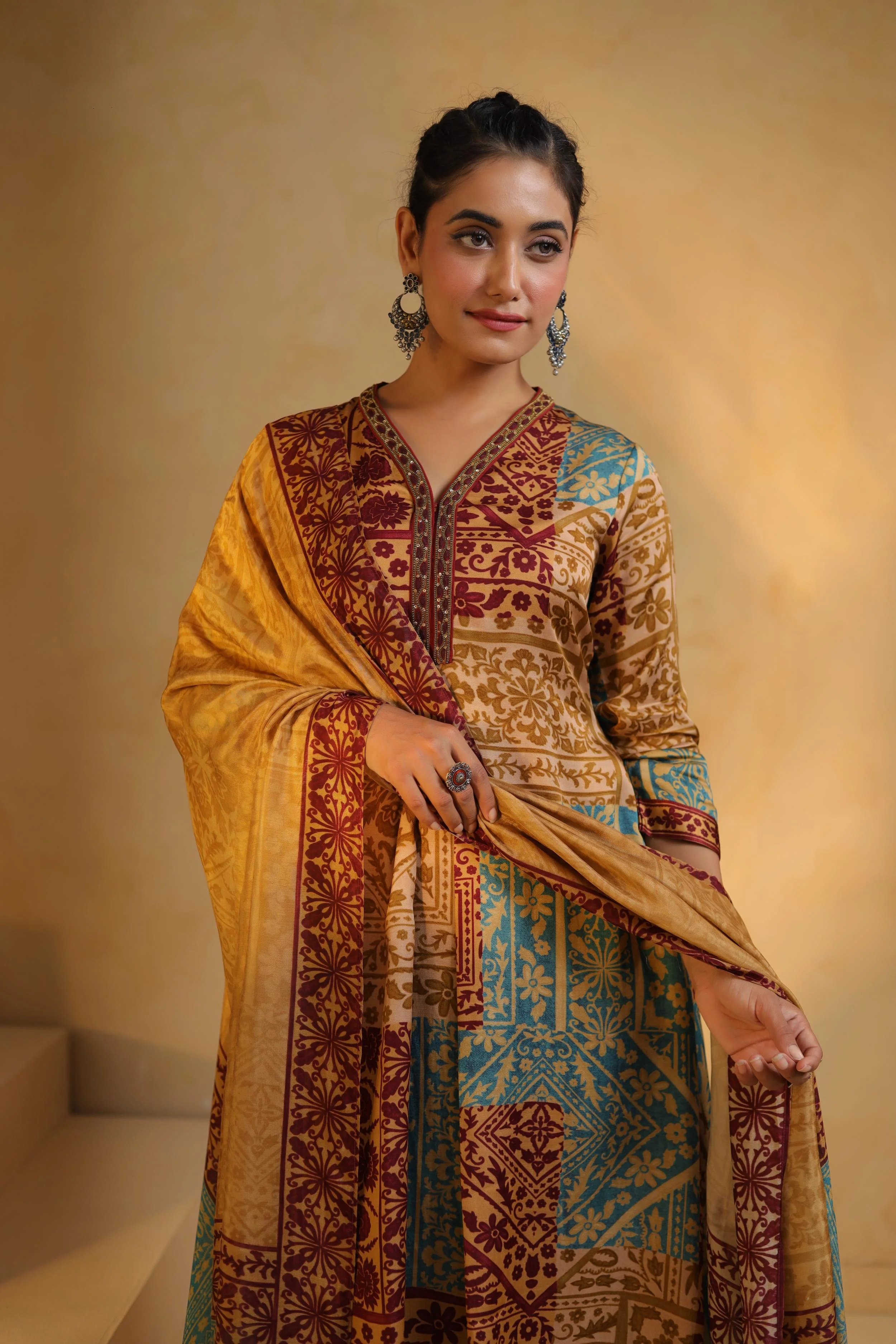 Multicolor Printed Linen Satin Pant Set - Image 3