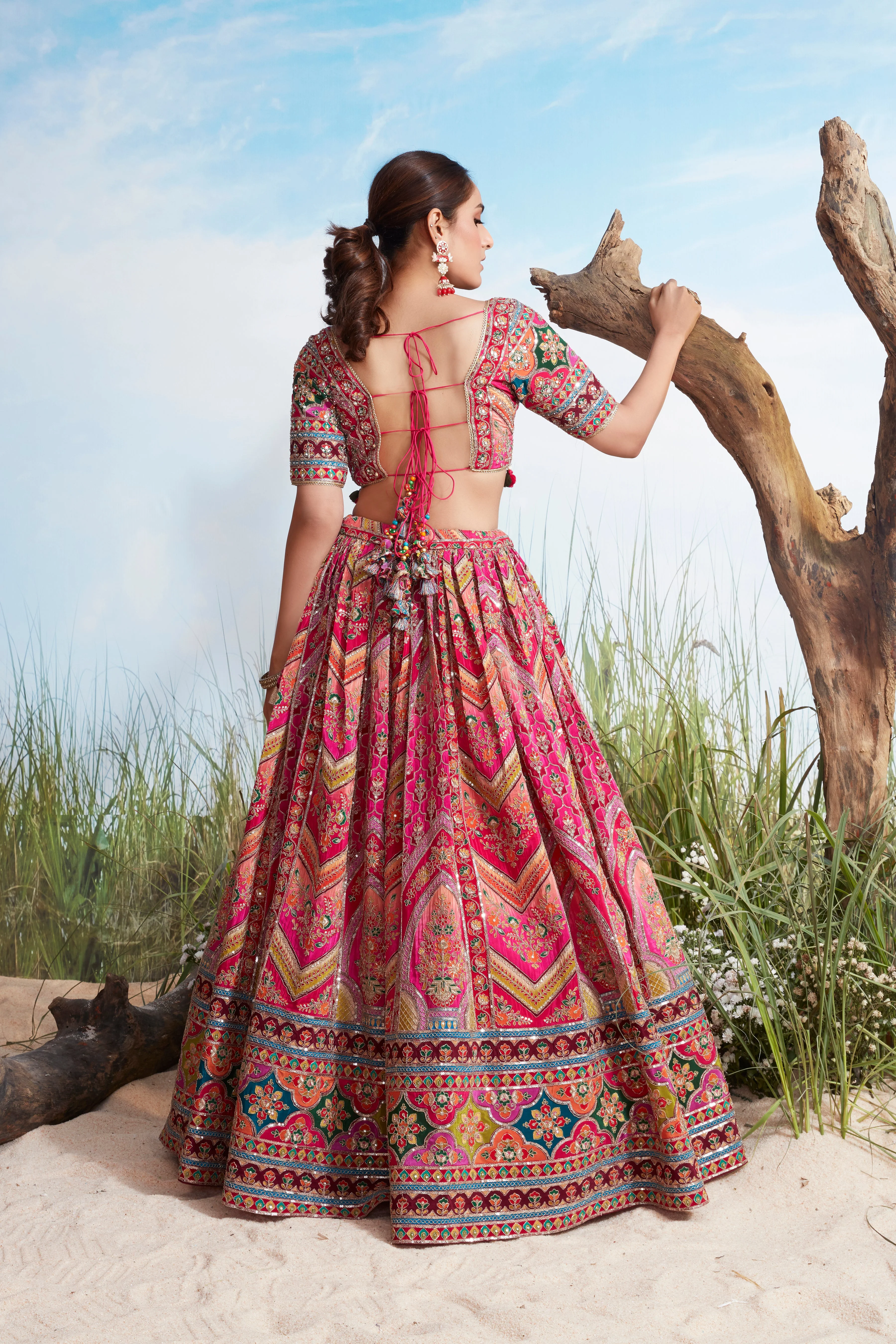 Multi-Color Printed Crepe Silk Lehenga Set - Image 2