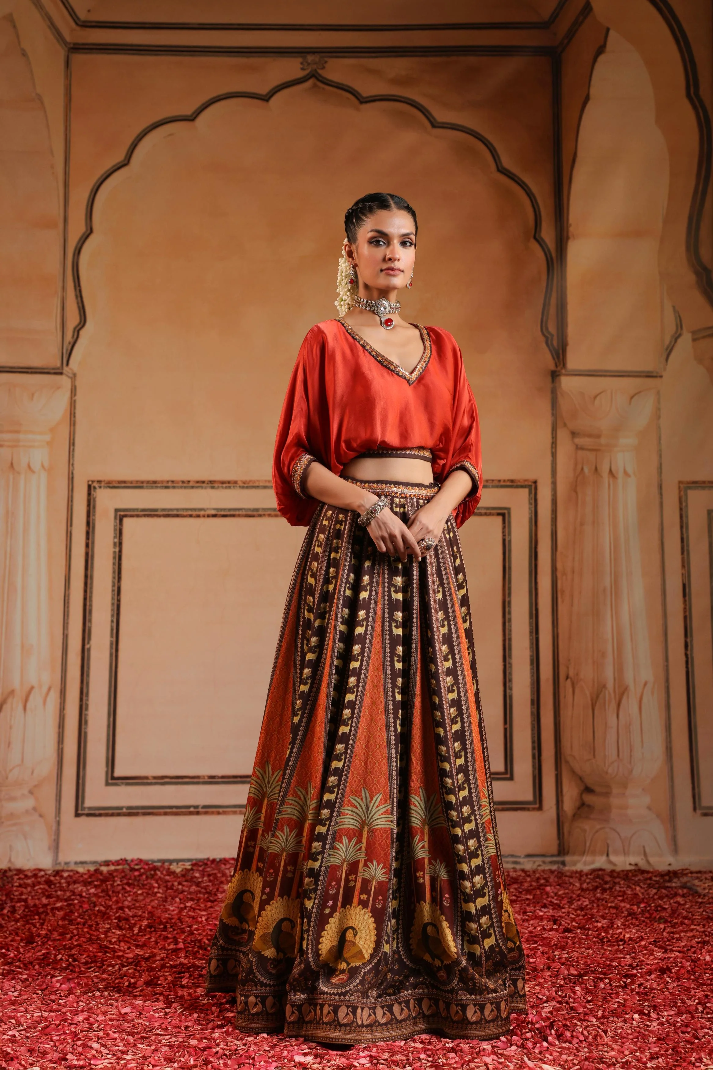 Multicolor Printed Satin Silk Skirt Set - Image 4