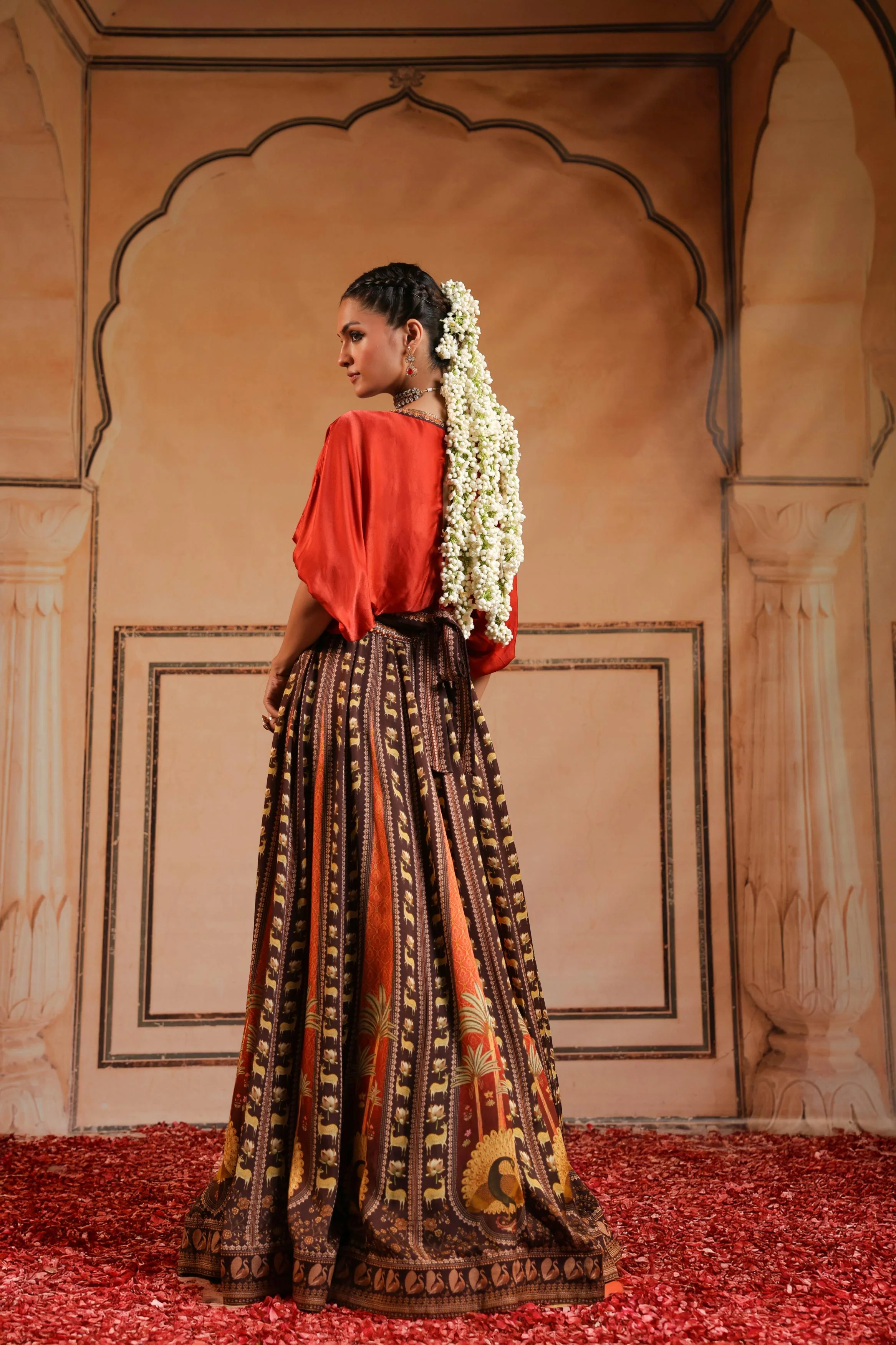 Multicolor Printed Satin Silk Skirt Set - Image 5