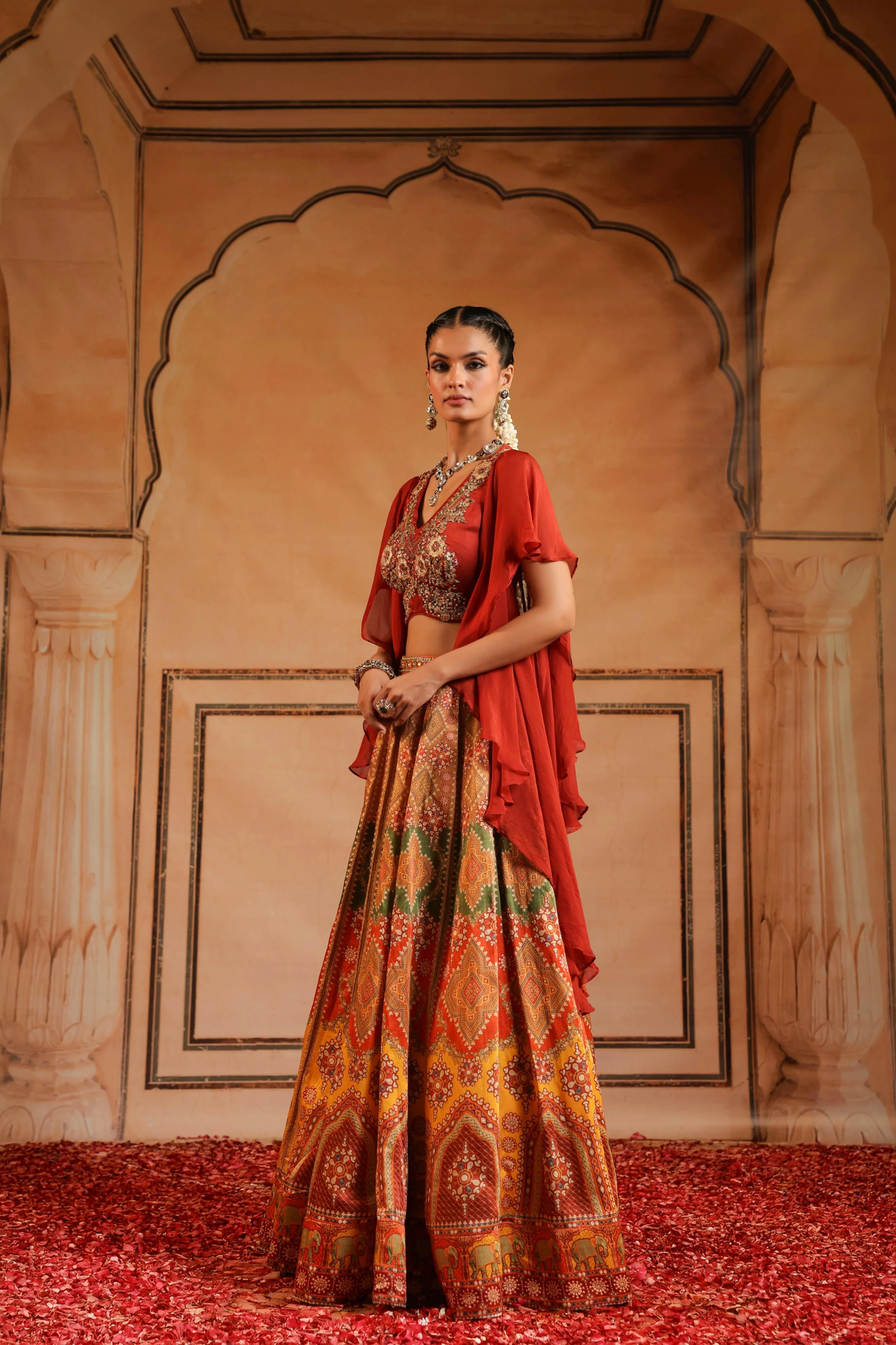 Multicolor Printed Satin Linen Silk Skirt Set - Image 3