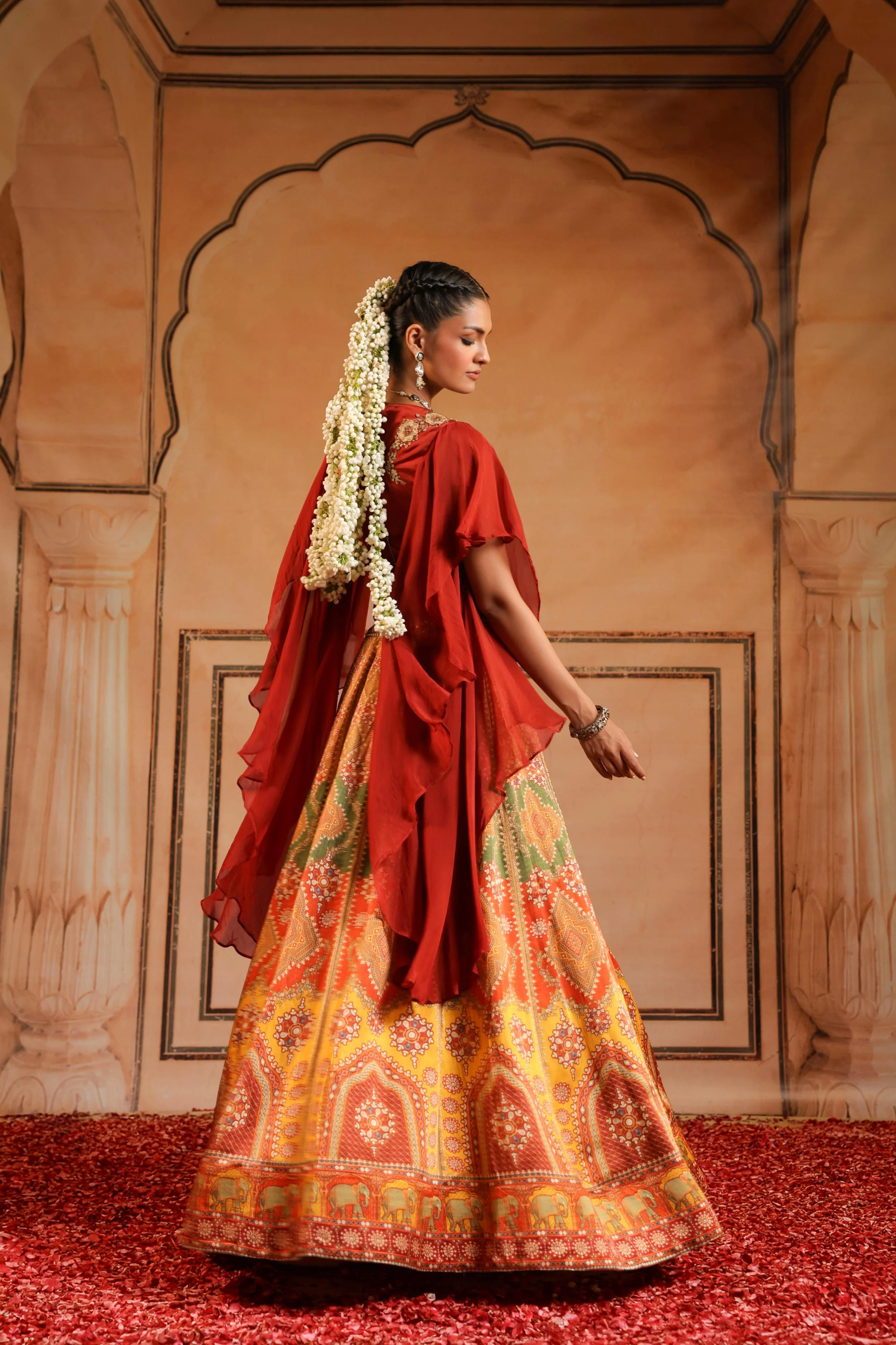 Multicolor Printed Satin Linen Silk Skirt Set - Image 4