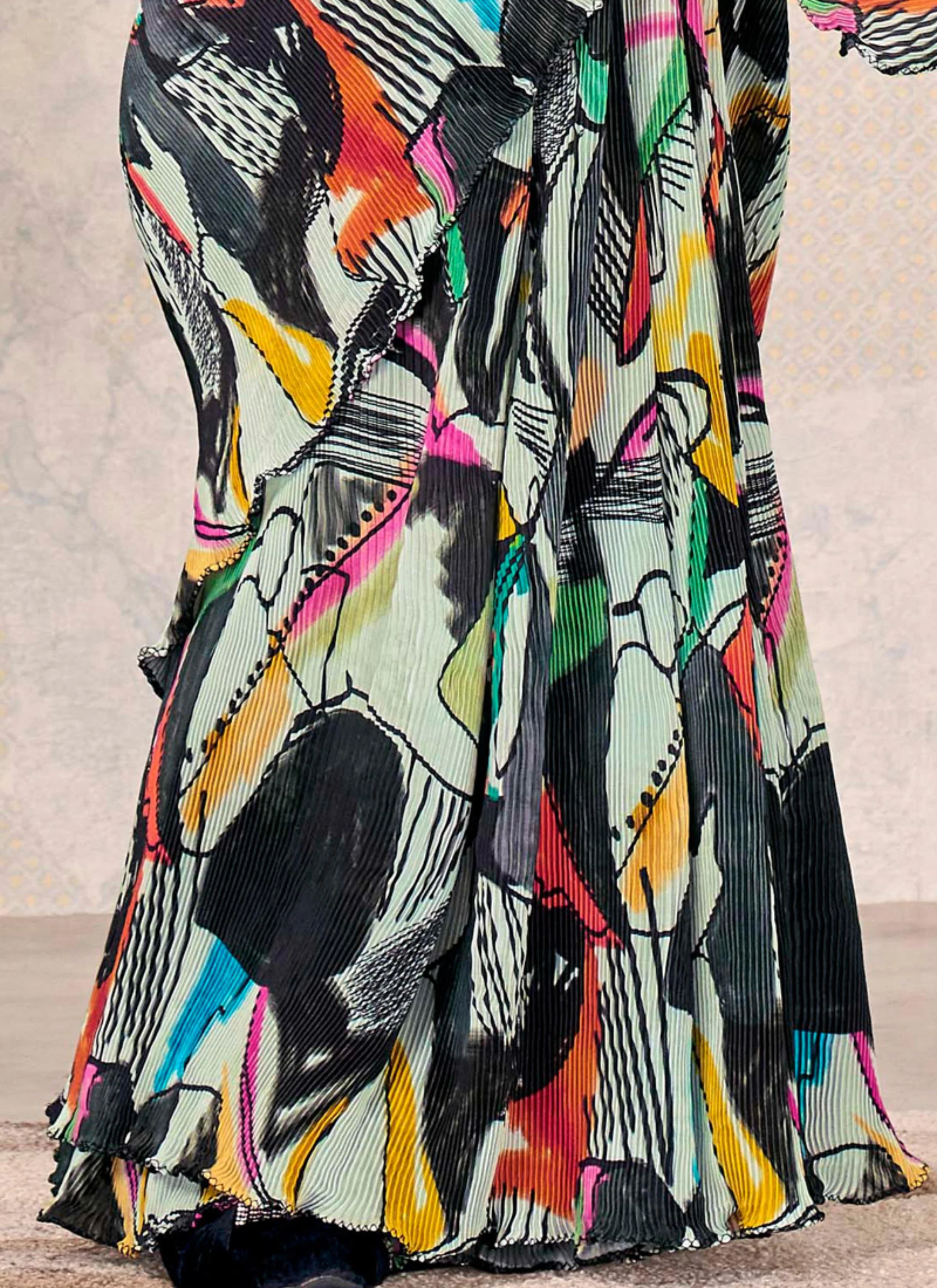 Multicolour Abstract Satin Silk Saree - Image 7