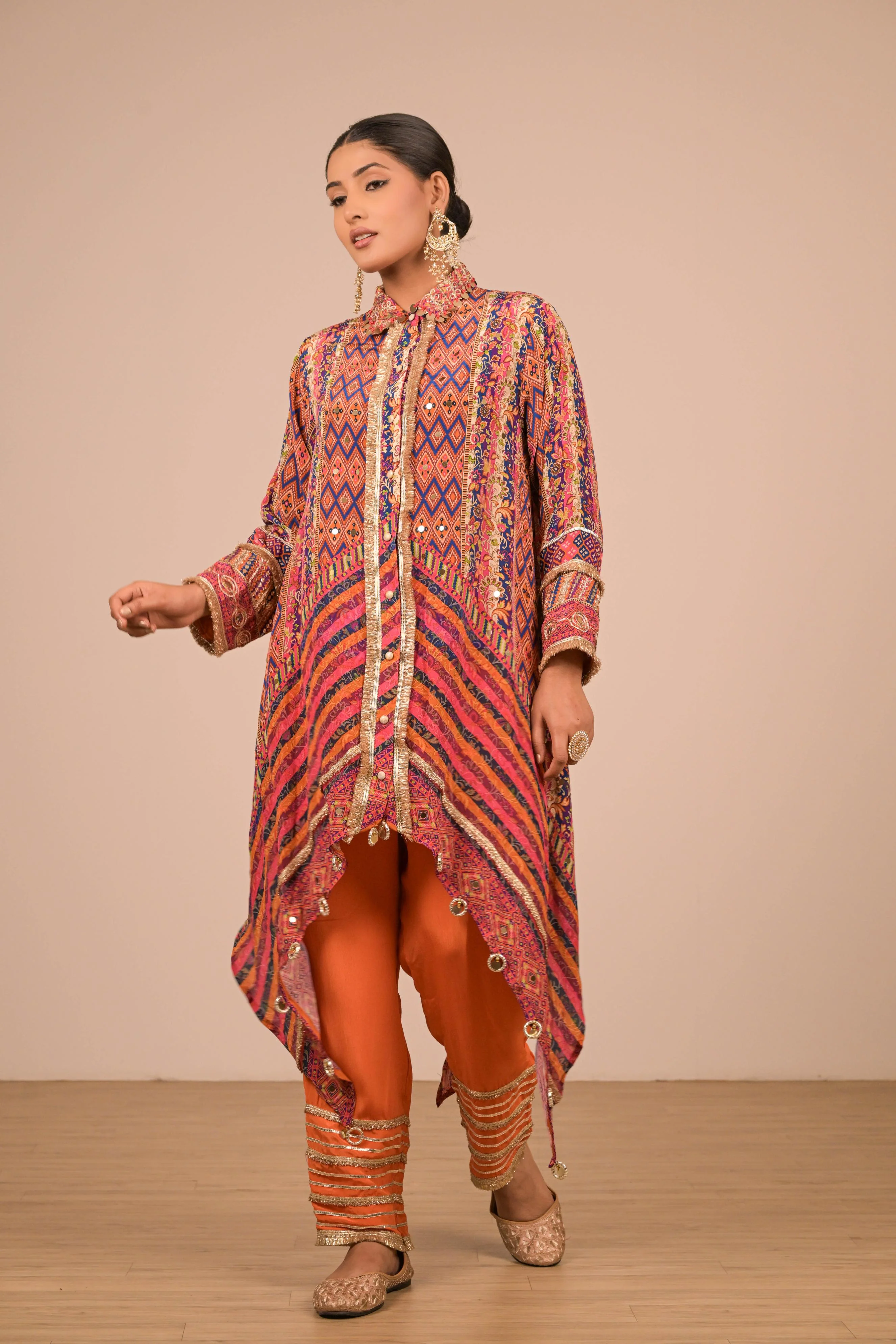 Multicolor Asymmetrical Printed Kurta Set