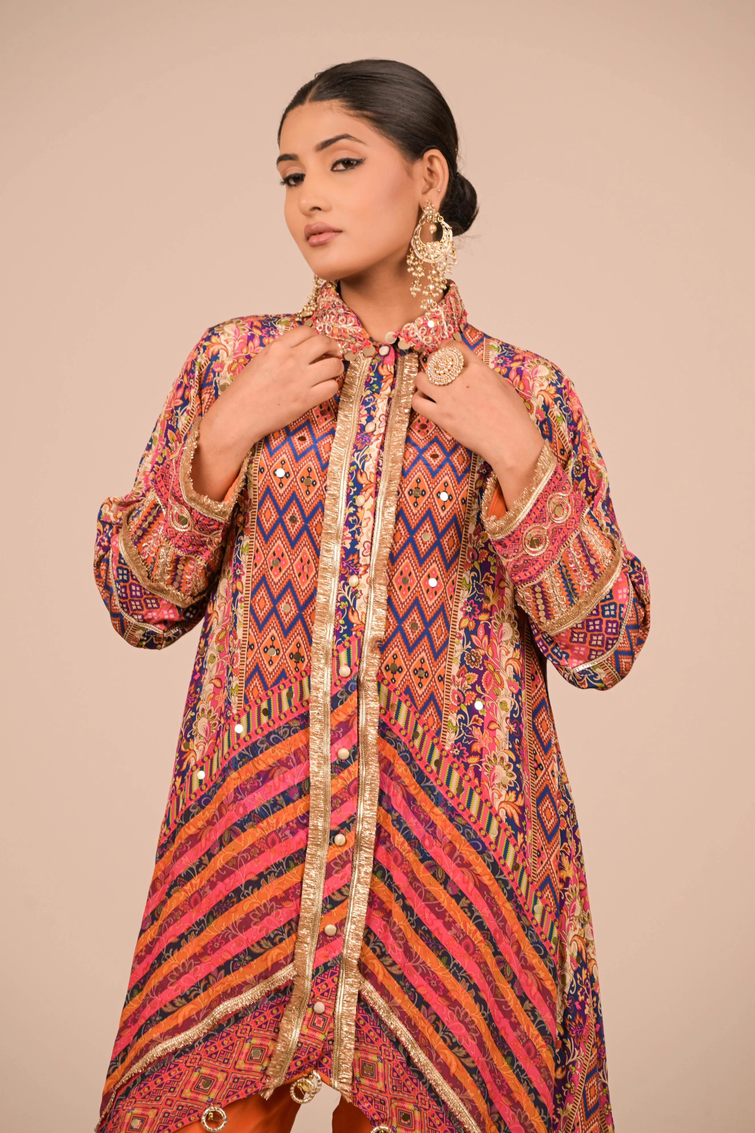 Multicolor Asymmetrical Printed Kurta Set - Image 2