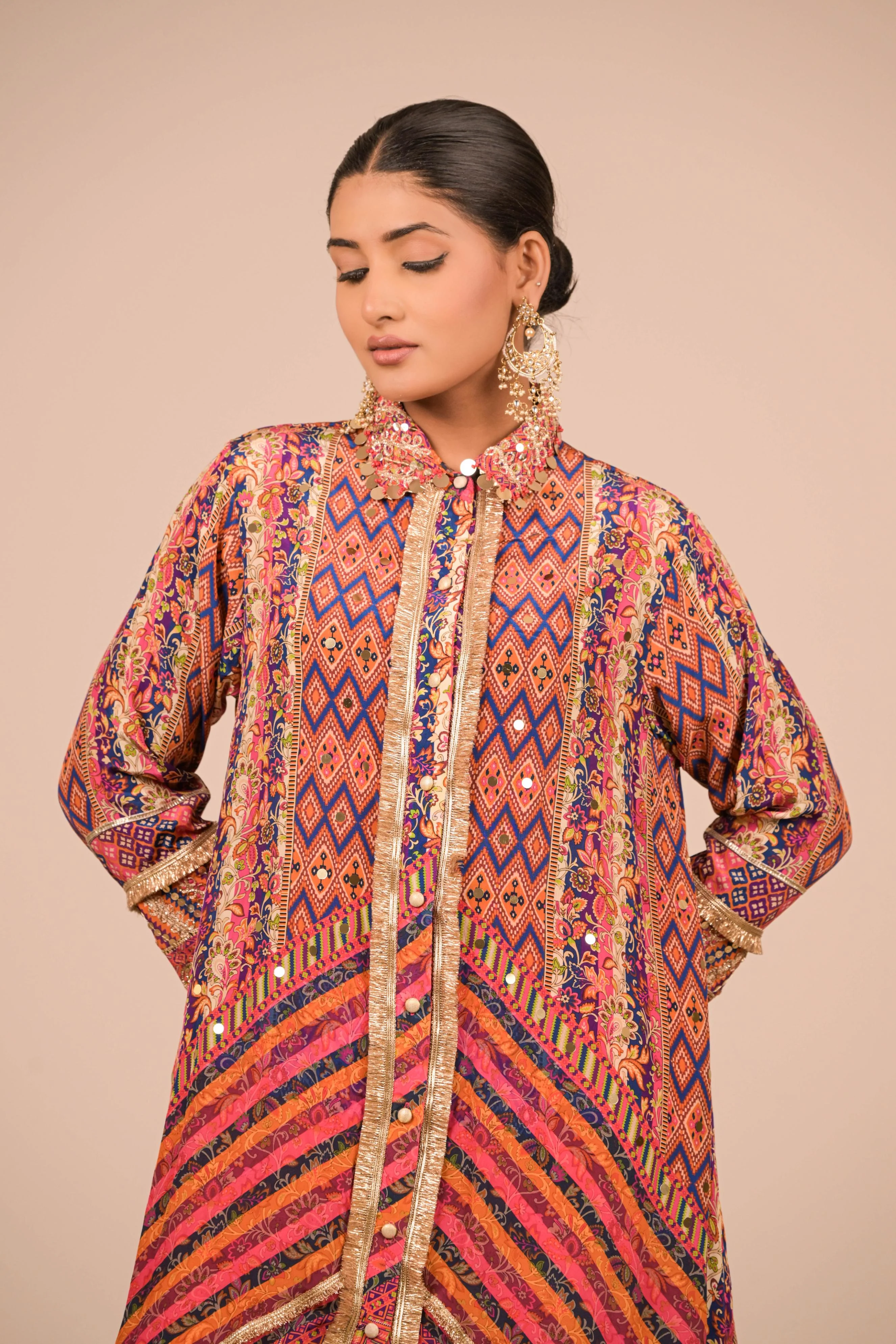 Multicolor Asymmetrical Printed Kurta Set - Image 3