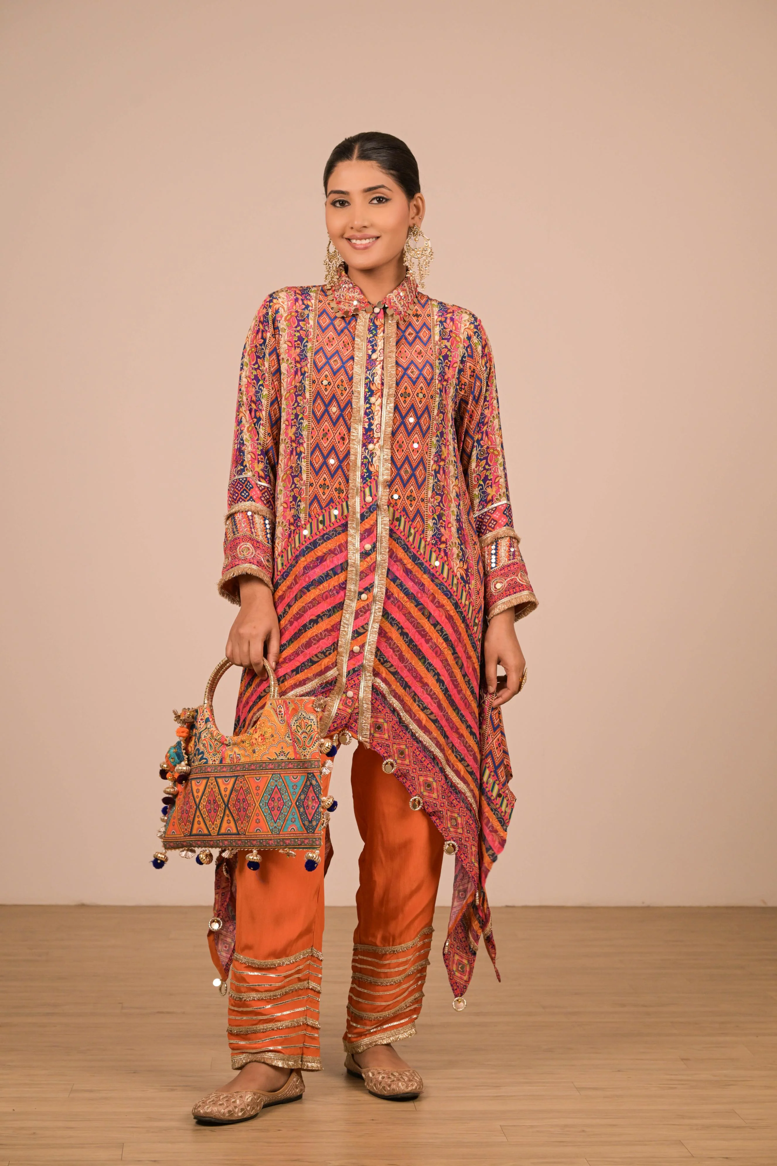 Multicolor Asymmetrical Printed Kurta Set - Image 6