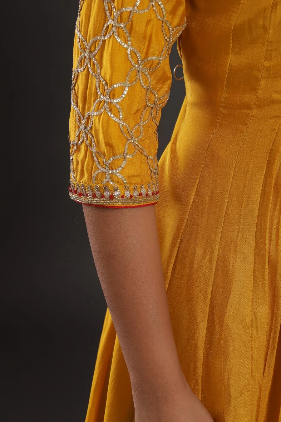 Mustard Chanderi Silk Kalidar Kurta With Embroidery - Image 6