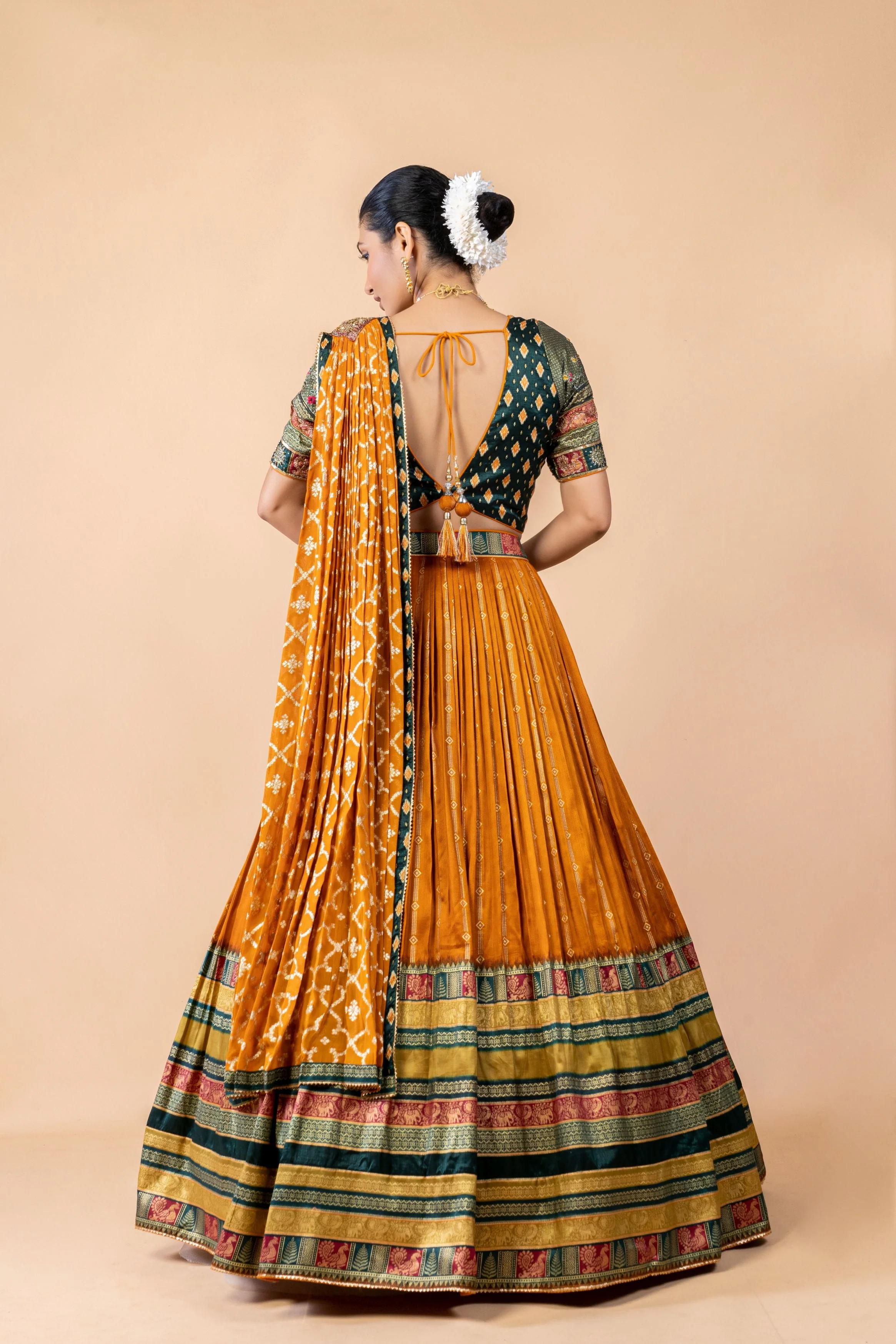 Mustard Embellished Brocade Silk Lehenga Set - Image 3