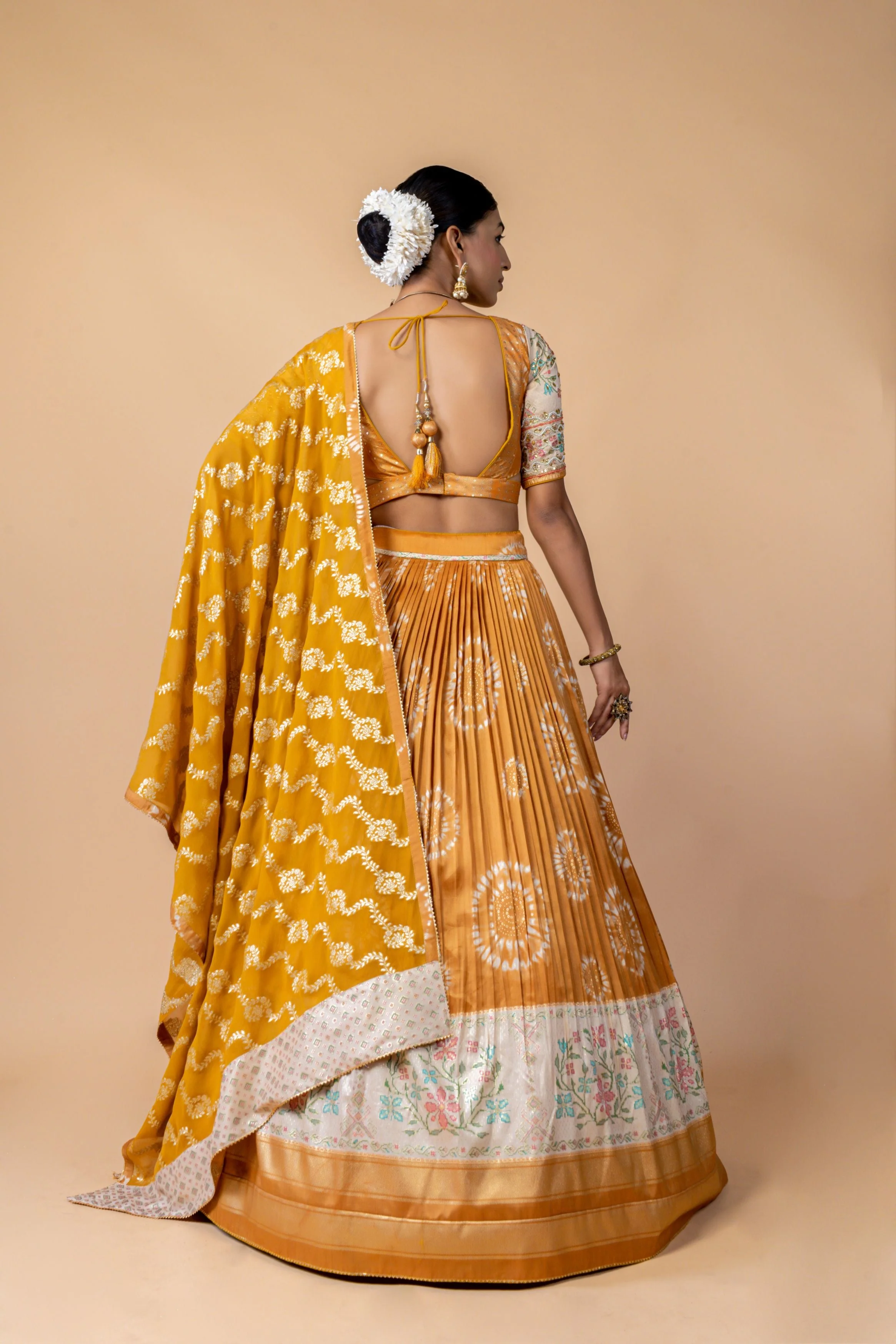 Mustard Embellished Brocade Silk Lehenga Set - Image 3