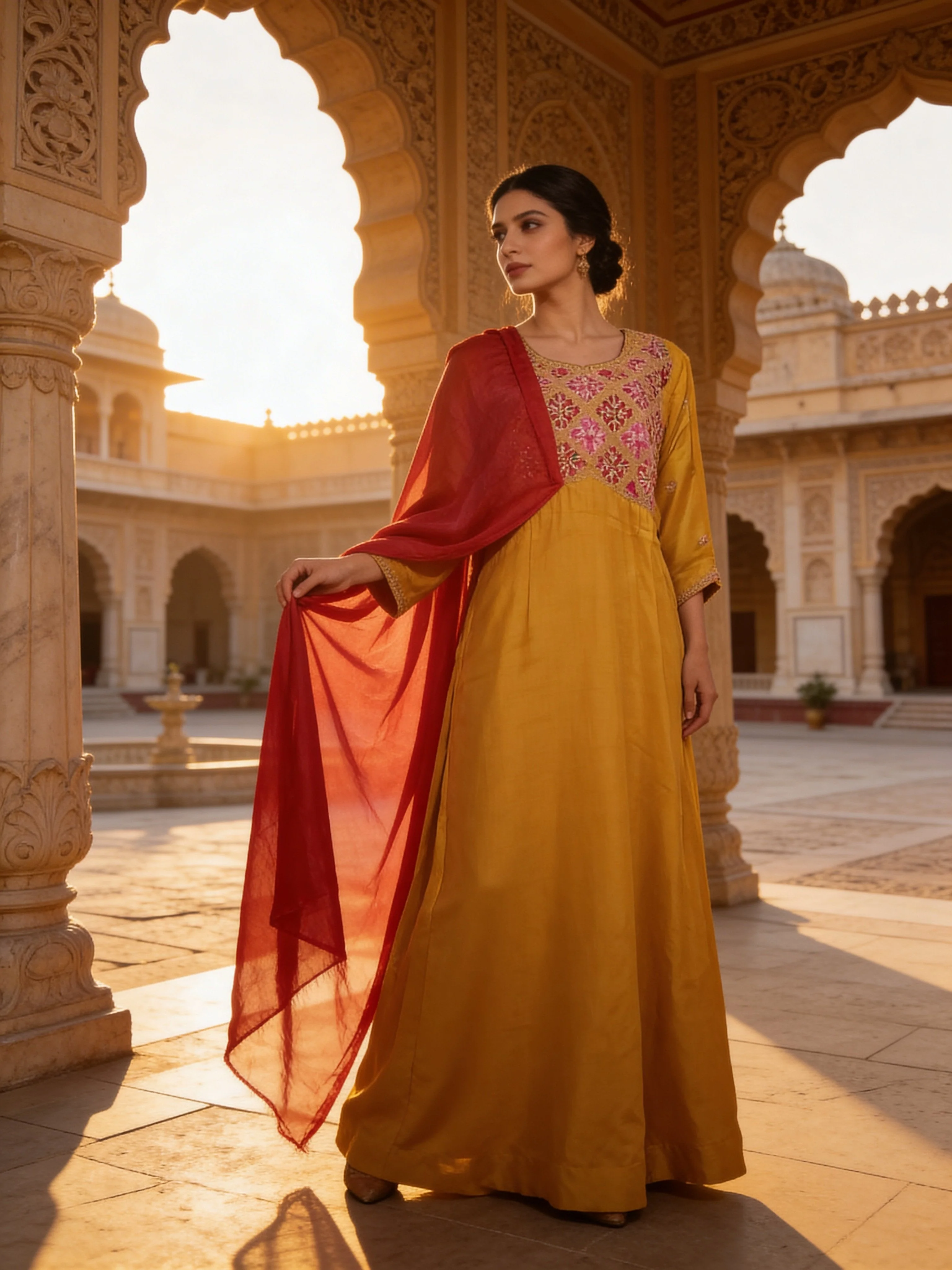 Mustard Embellished Premium Raw Silk Anarkali - Image 2