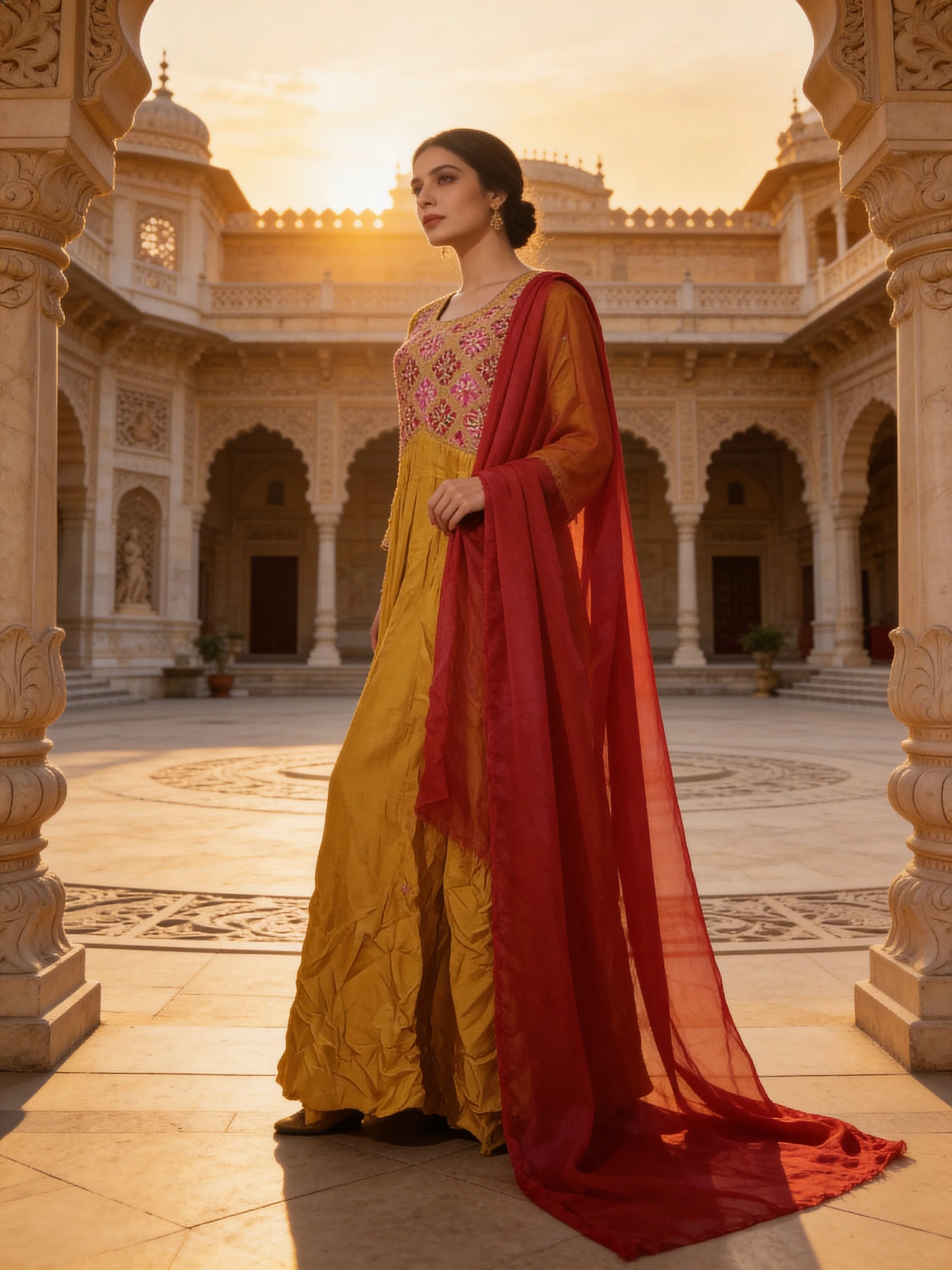 Mustard Embellished Premium Raw Silk Anarkali - Image 3