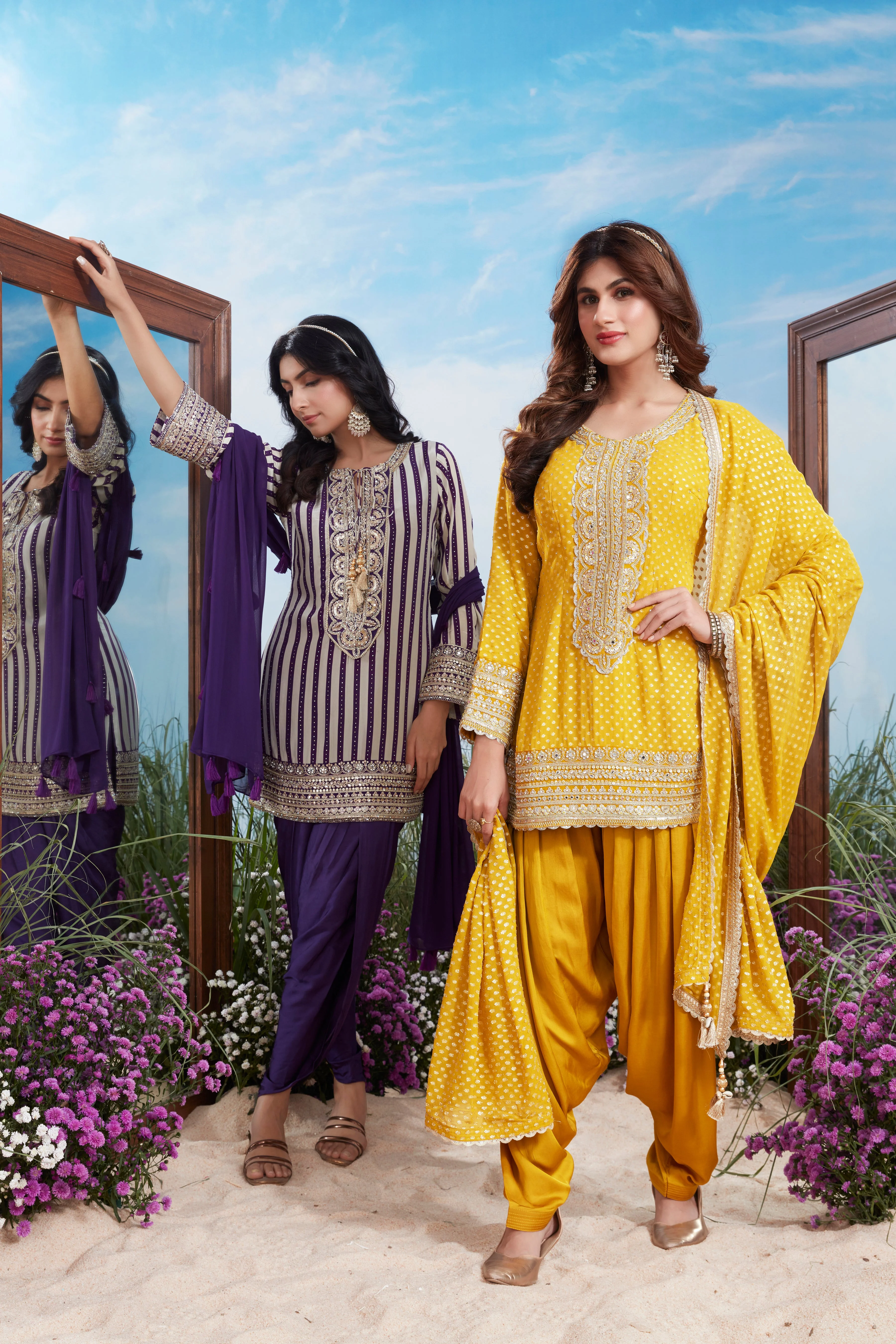 Mustard Gold Embellished Premium Silk Dhoti Set - Image 3