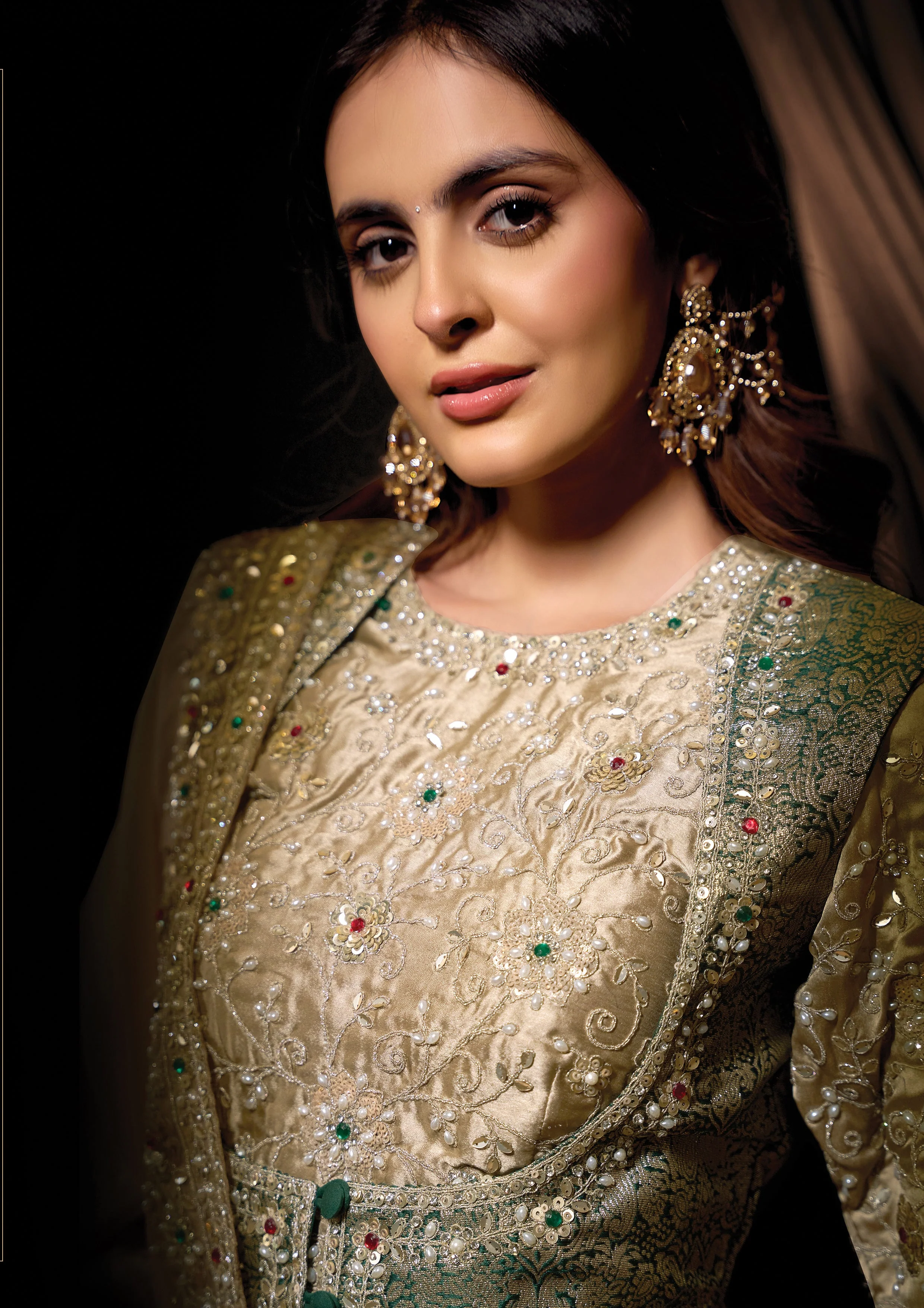 Premium Beige Embellished Organza Satin Silk Saree - Image 2