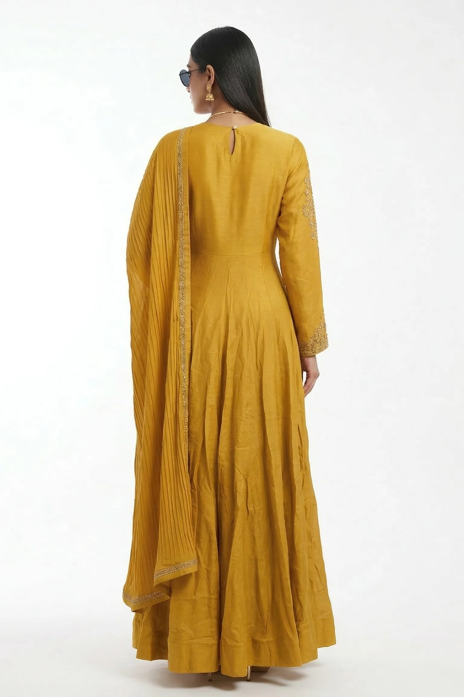 Mustard Meadow Embellished Raw Silk Anarkali Set - Image 2