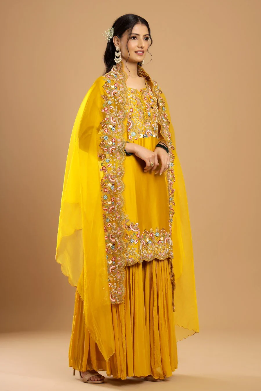 Mustard Modal Chanderi Embroidered Sharara Set - Image 4