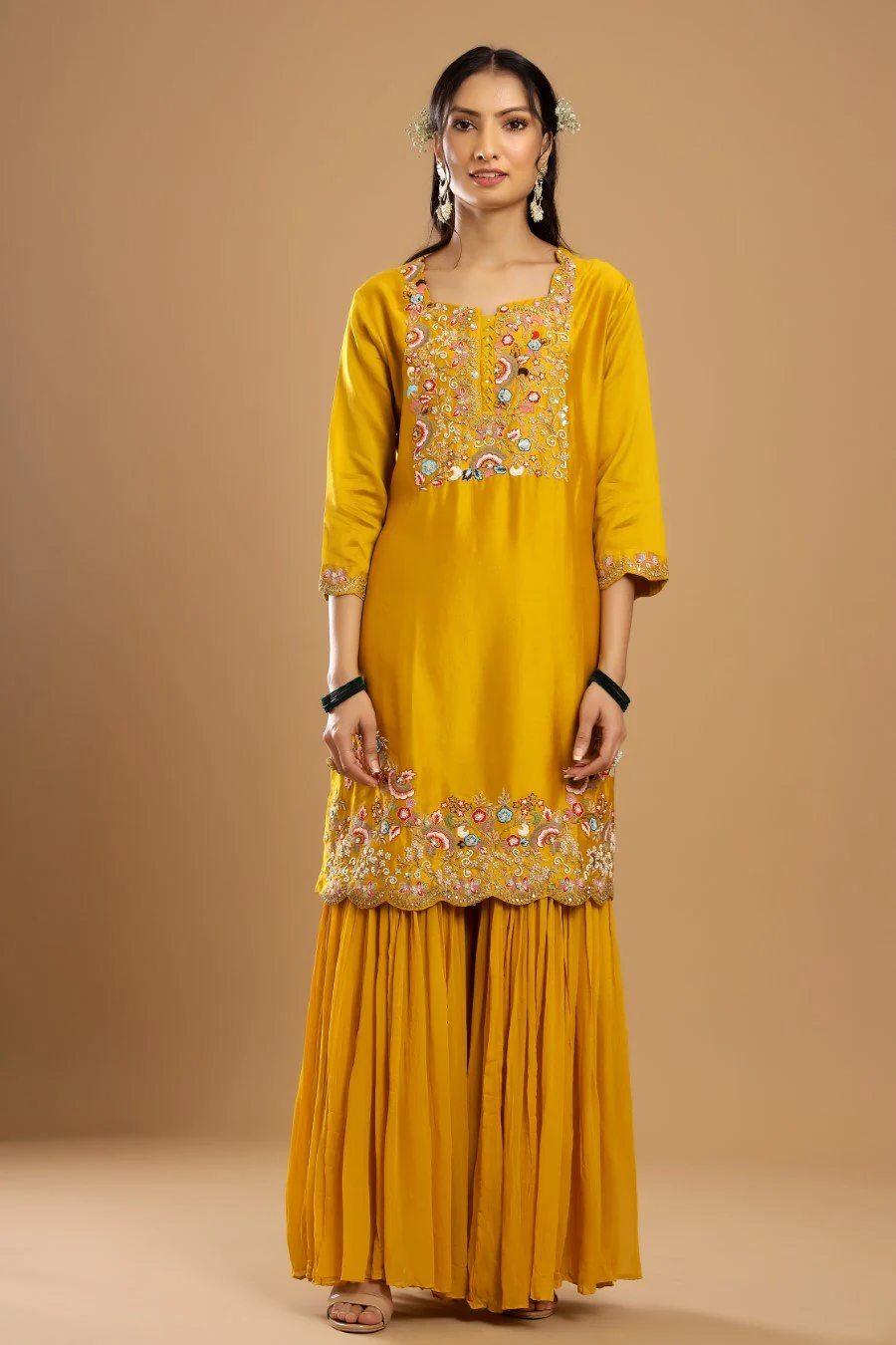 Mustard Modal Chanderi Embroidered Sharara Set - Image 5