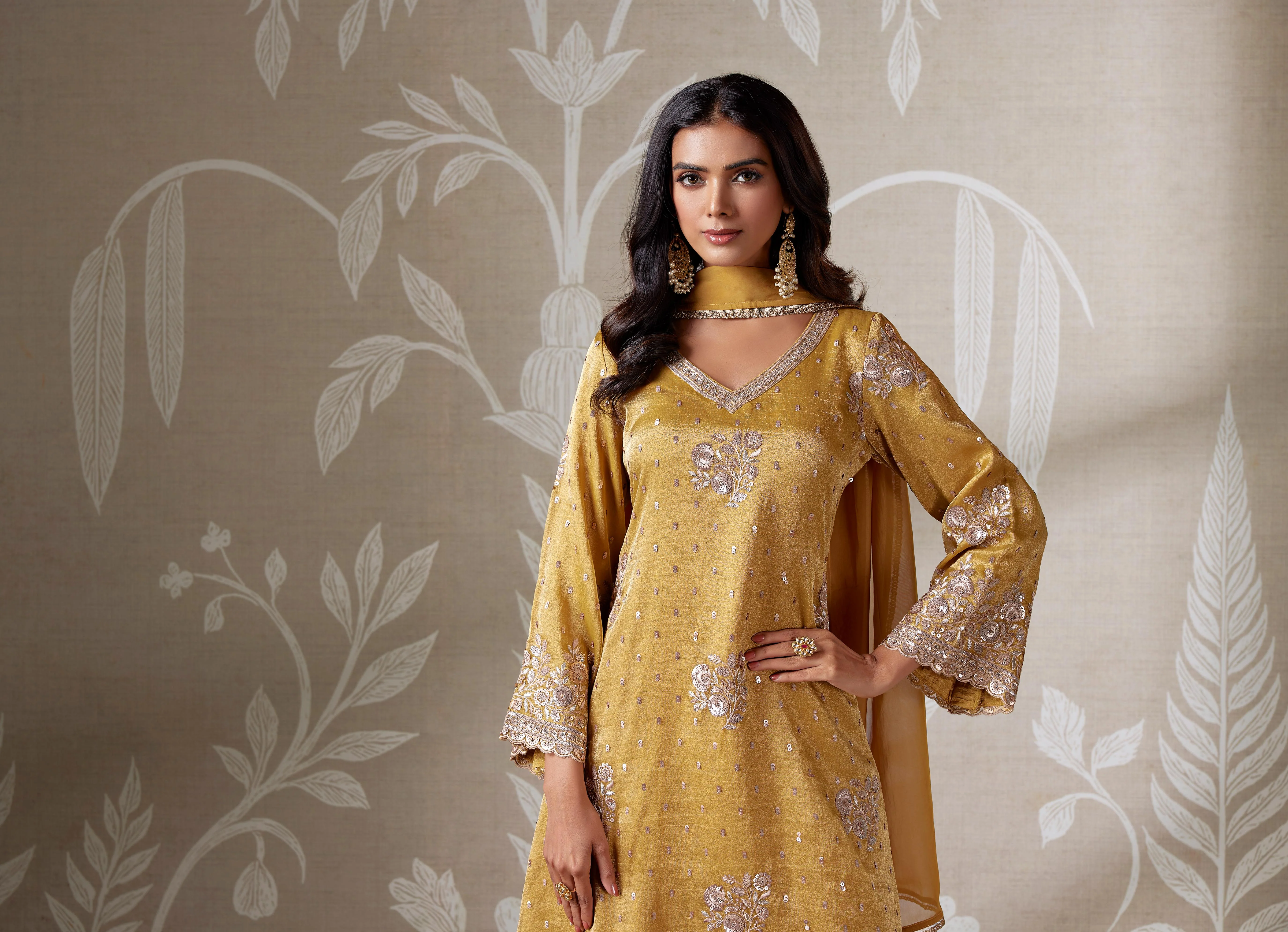 Mustard Silver Embellished Kurta Sharara Set - Image 2