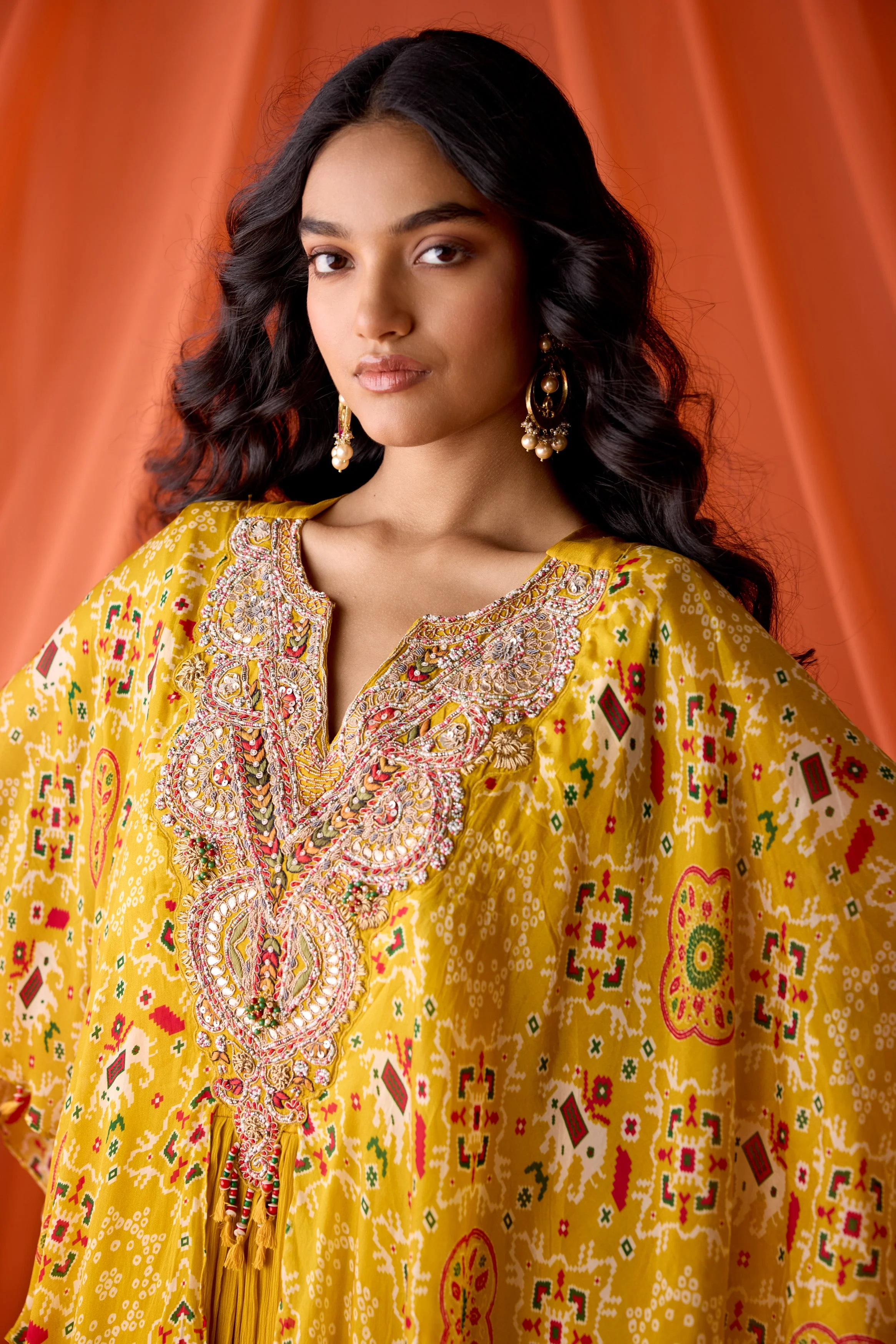 Mustard Yellow Embellished Chinon Silk Gown - Image 2
