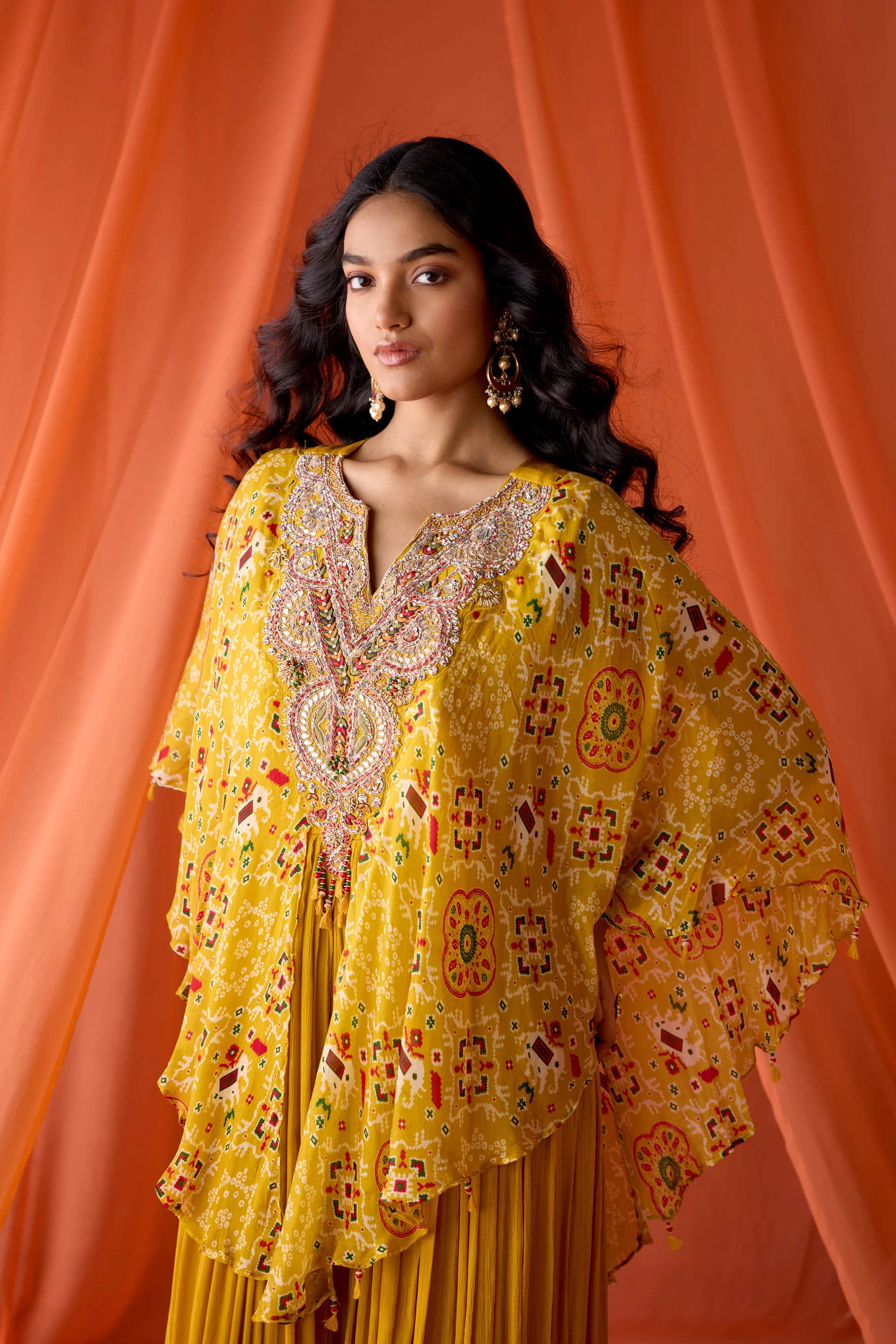 Mustard Yellow Embellished Chinon Silk Gown - Image 3