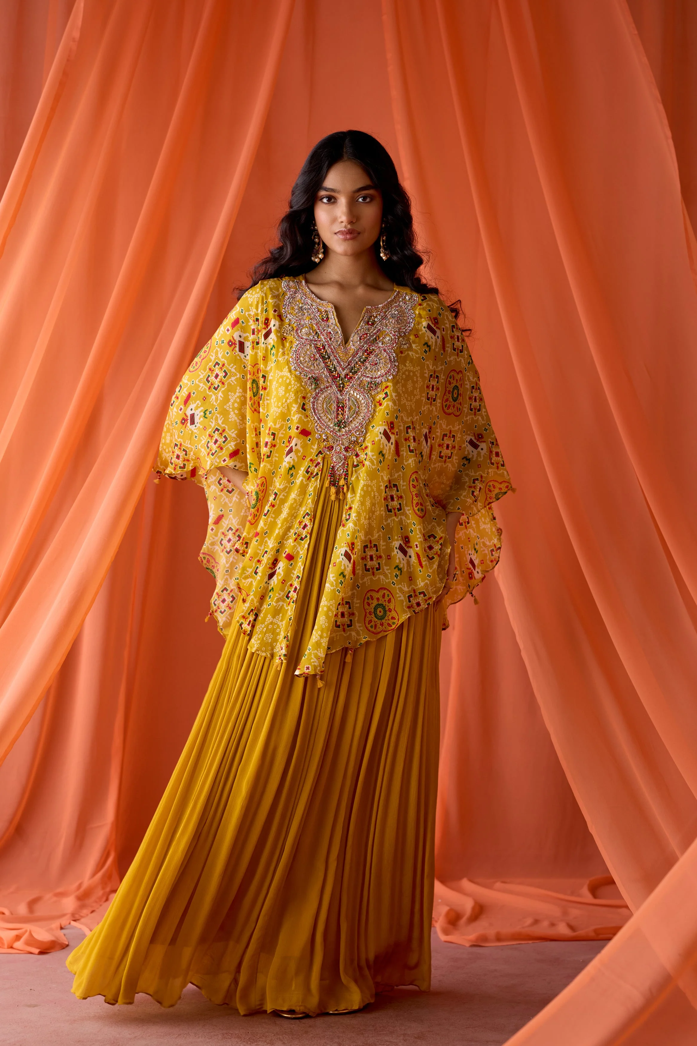Mustard Yellow Embellished Chinon Silk Gown - Image 5