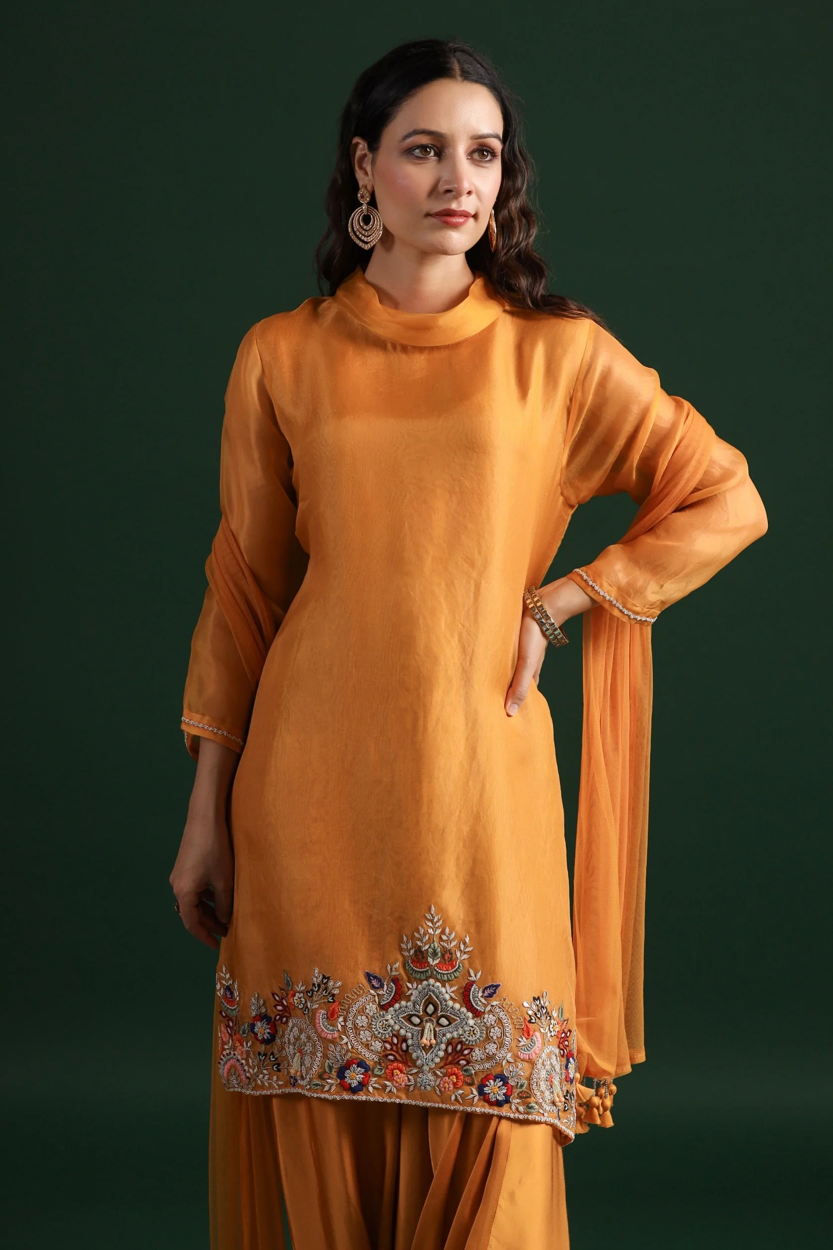 Mustard Yellow Embellished Pants Set - Image 2