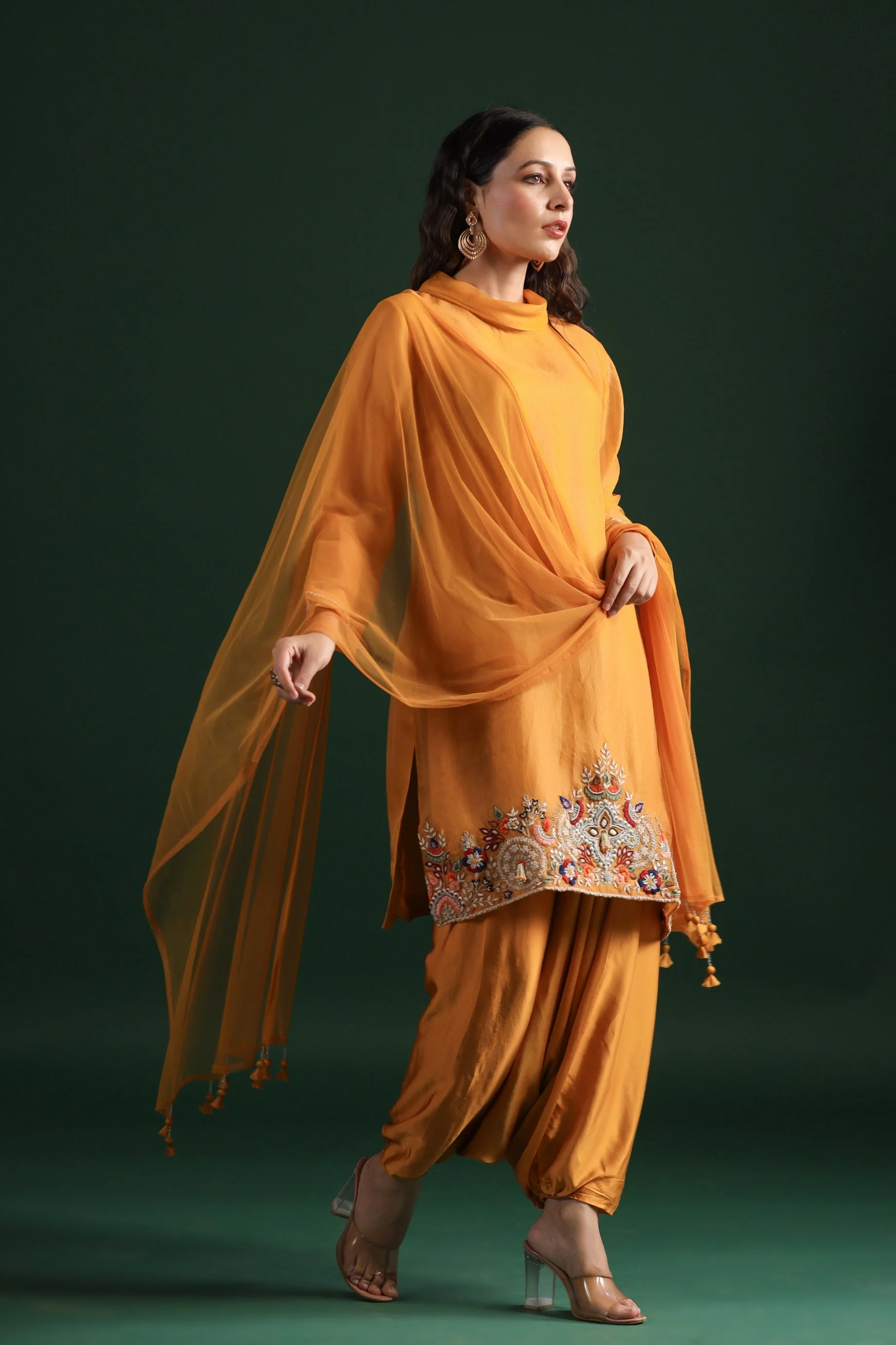 Mustard Yellow Embellished Pants Set - Image 3