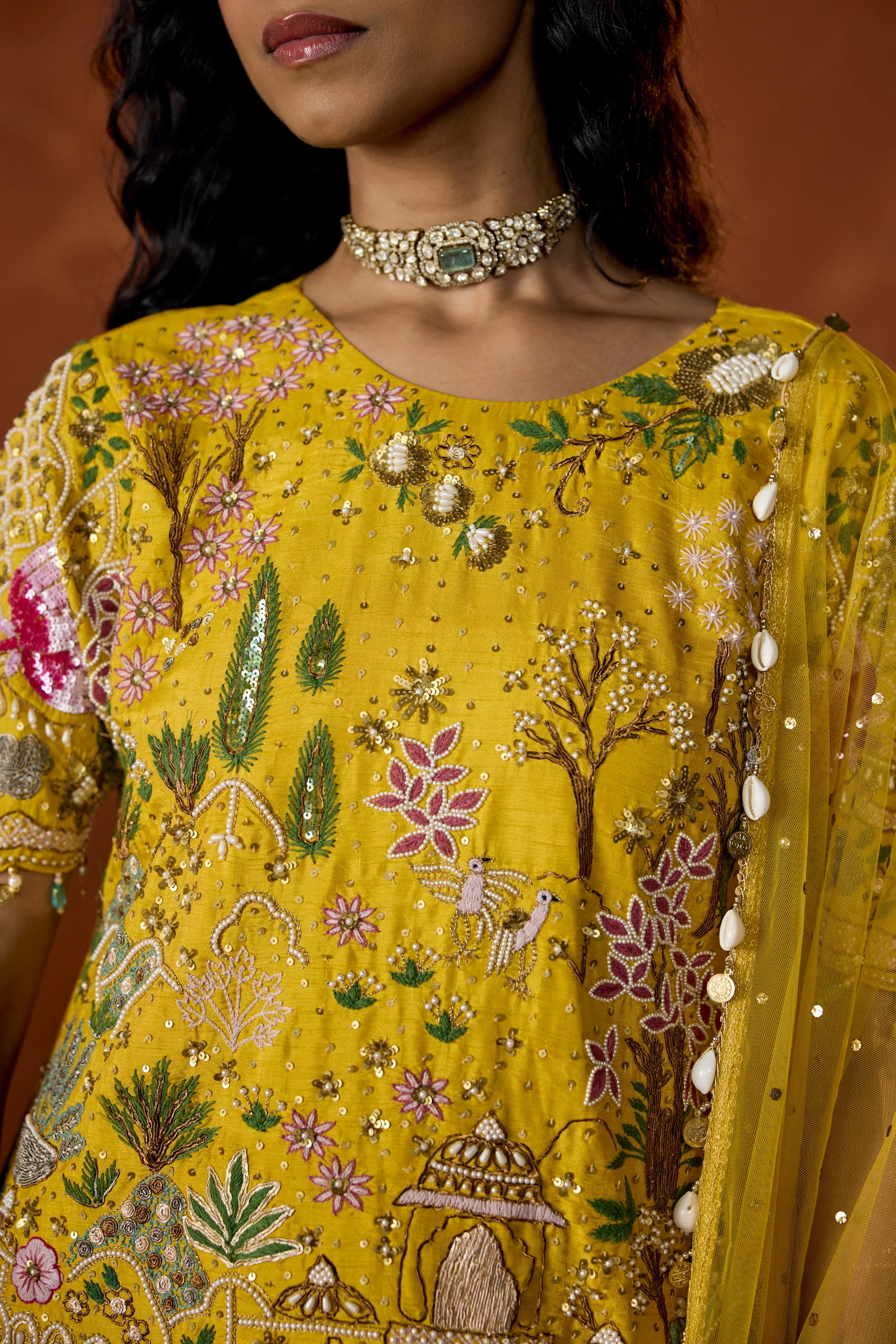 Marigold Yellow Embellished Premium Raw Silk Pant Set - Image 2