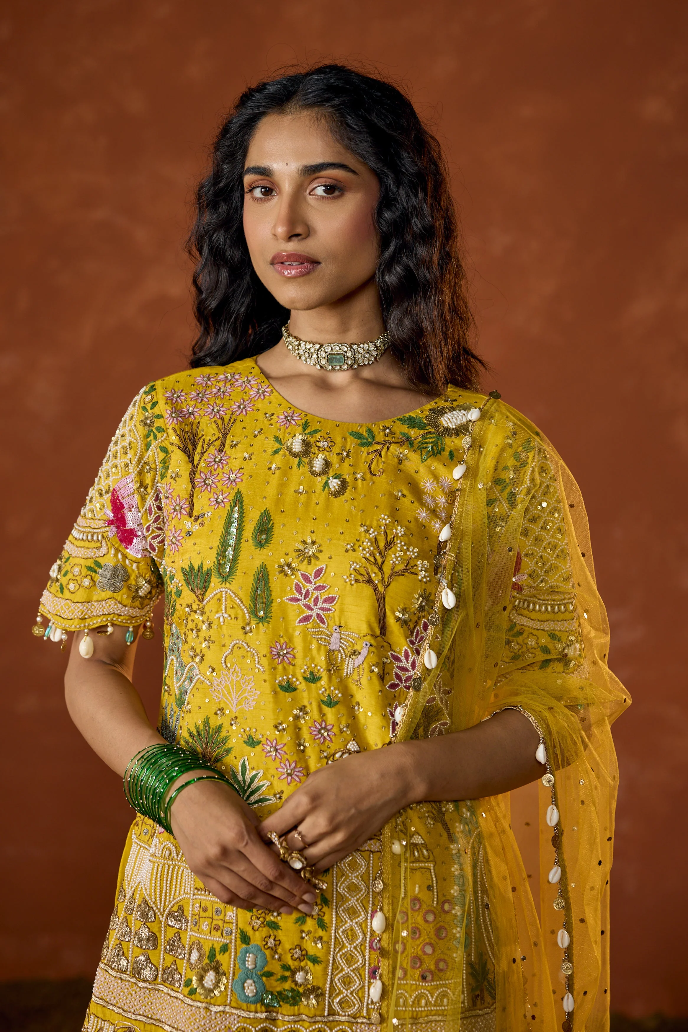 Marigold Yellow Embellished Premium Raw Silk Pant Set - Image 3