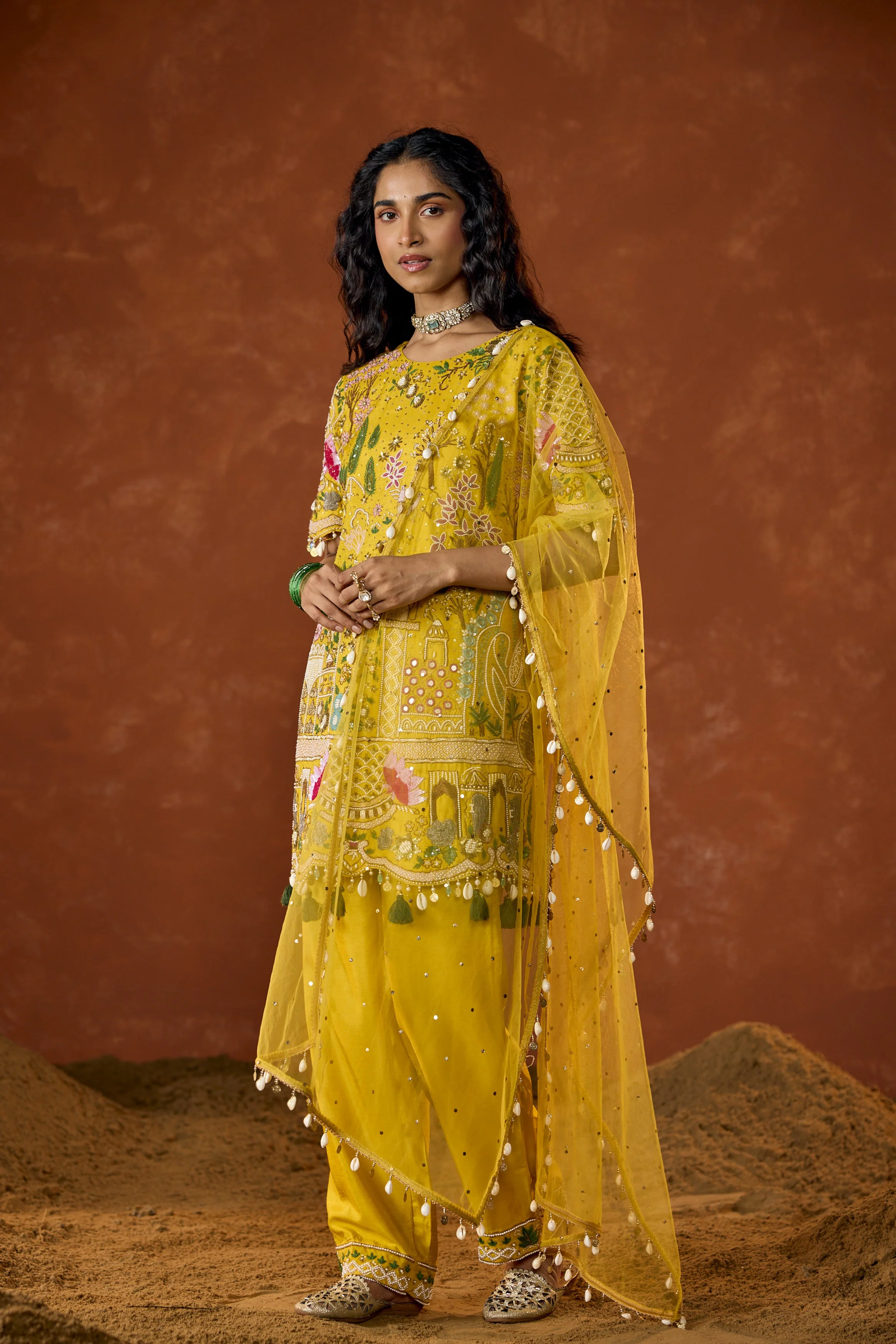 Marigold Yellow Embellished Premium Raw Silk Pant Set - Image 5