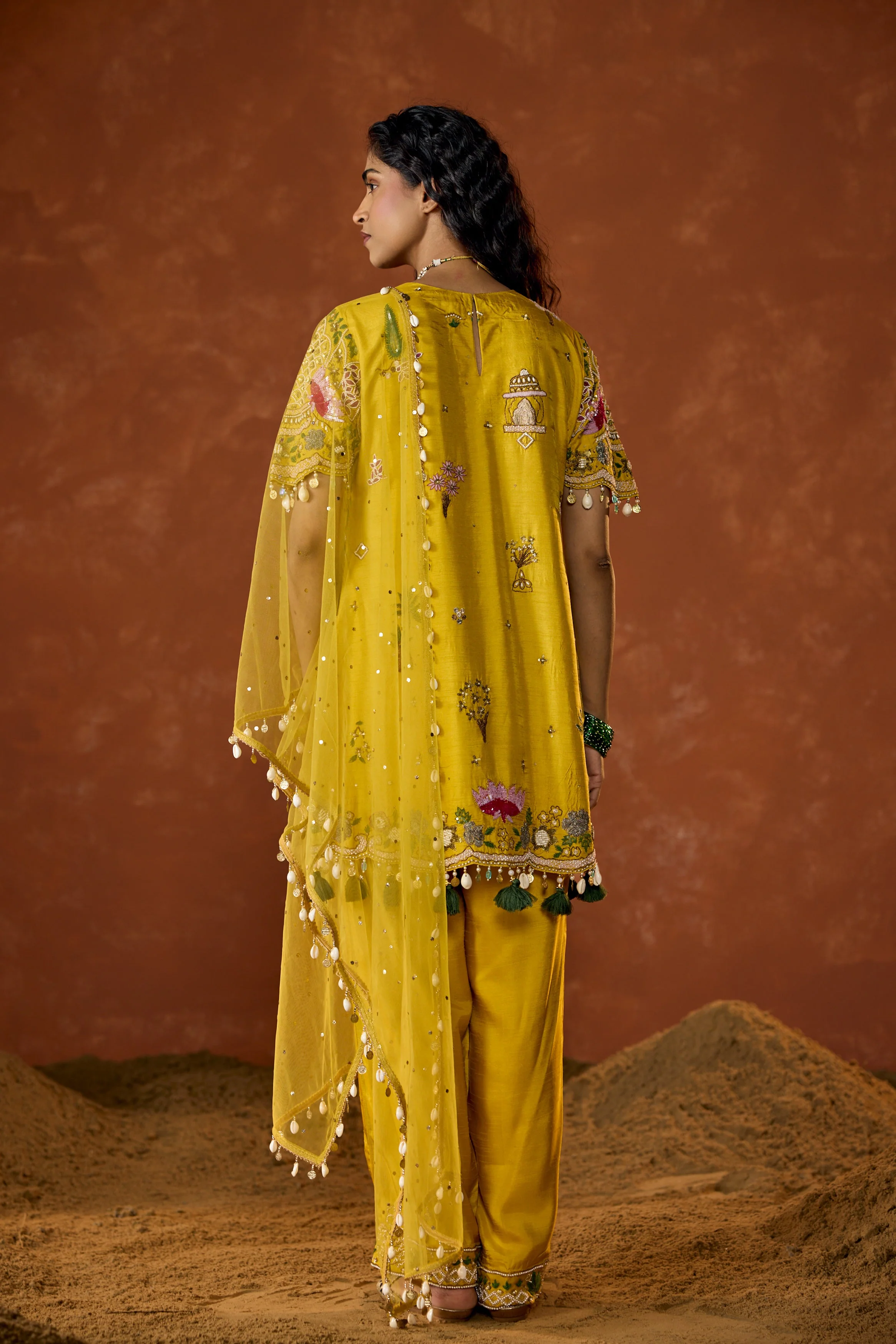 Marigold Yellow Embellished Premium Raw Silk Pant Set - Image 6