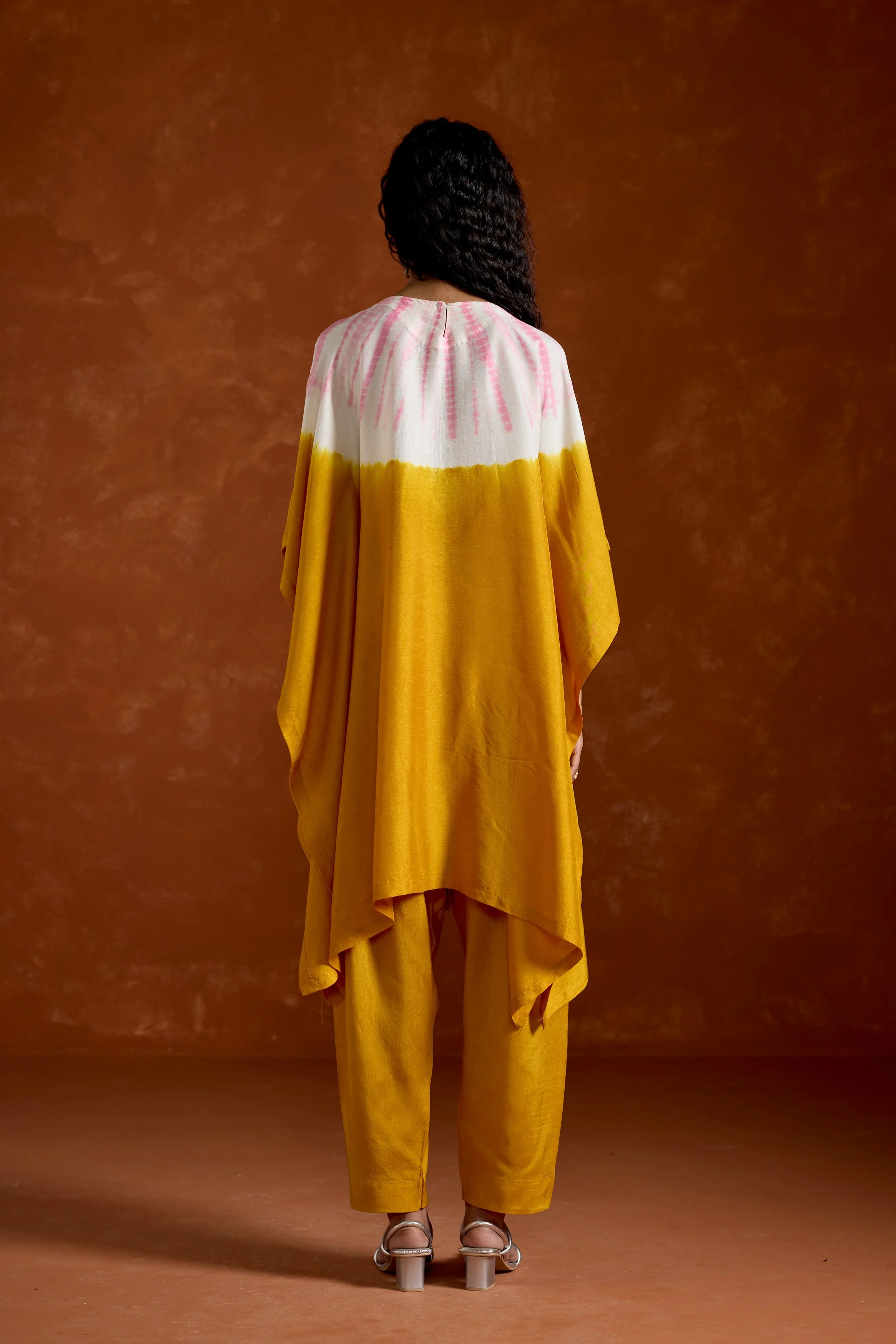 Mustard Yellow Embellished Premium Silk Kaftan Set - Image 6
